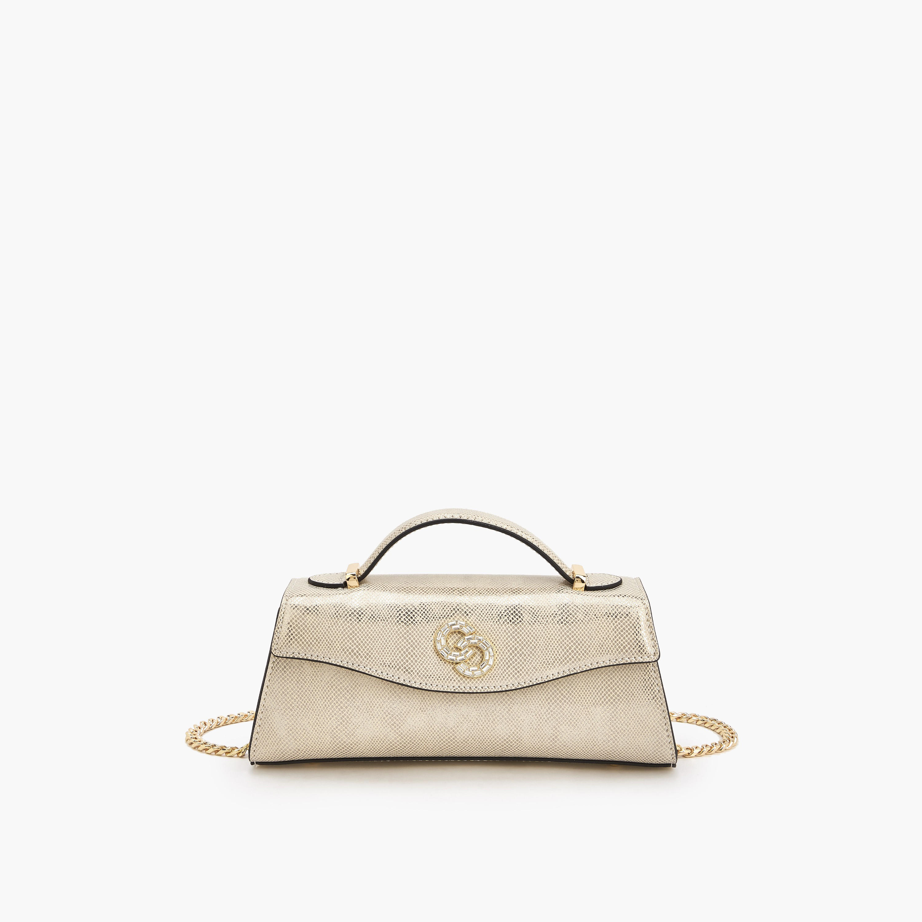 Celeste Metallic Textured Clutch with Chain Strap-women-bagsandwallets-handbags-image-1