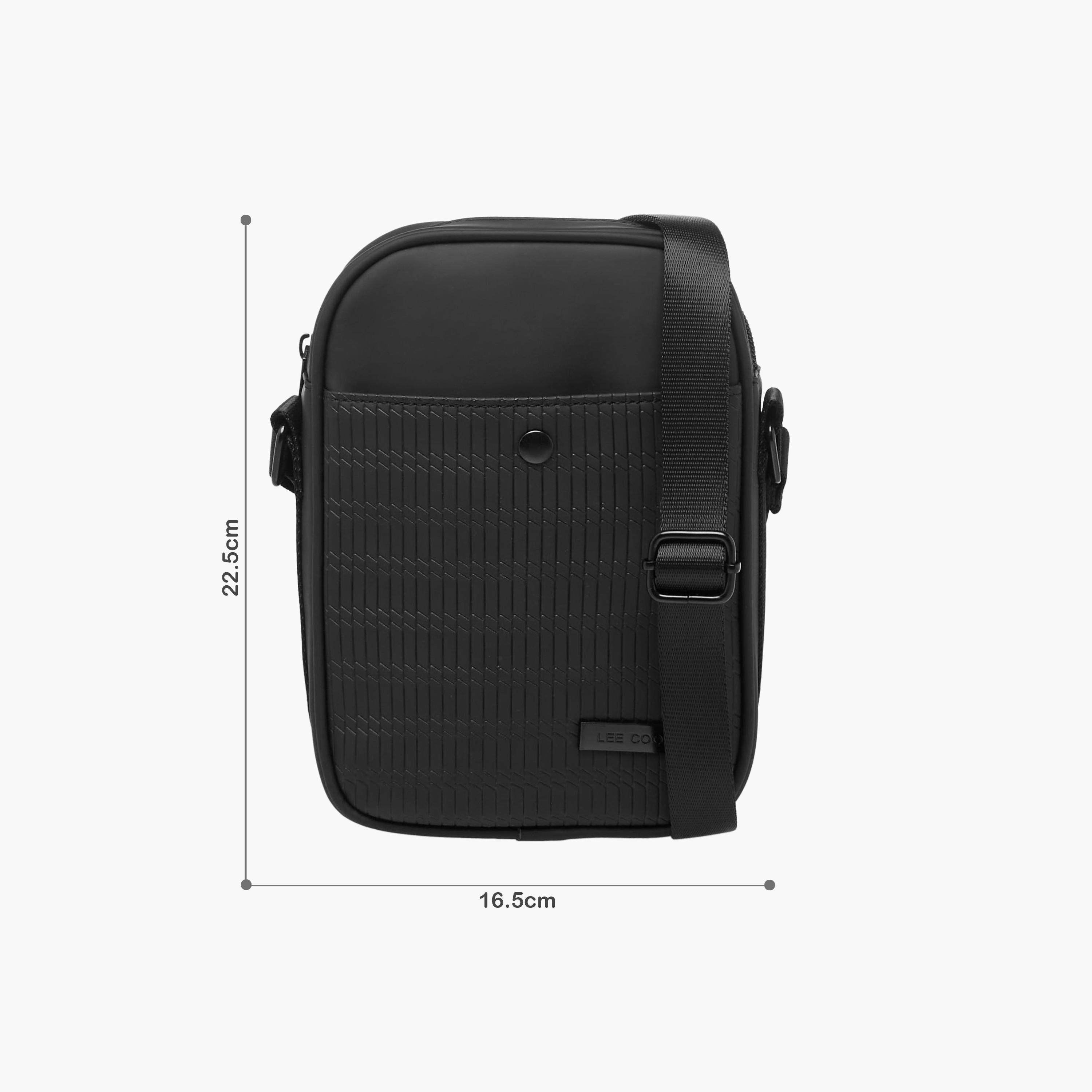 Lee Cooper Textured Crossbody Bag with Zip Closure-men-bags-image-2