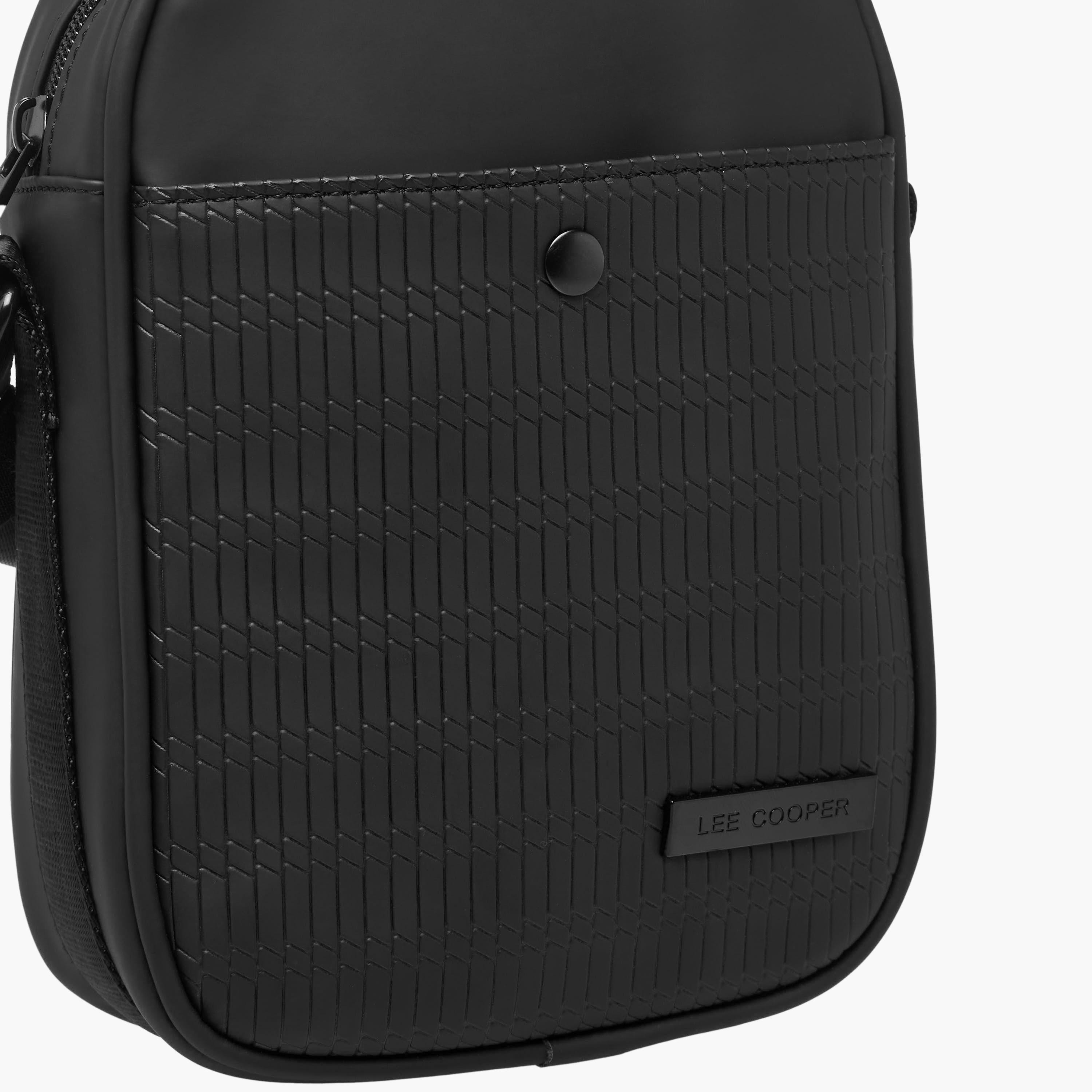 Lee Cooper Textured Crossbody Bag with Zip Closure-men-bags-image-4