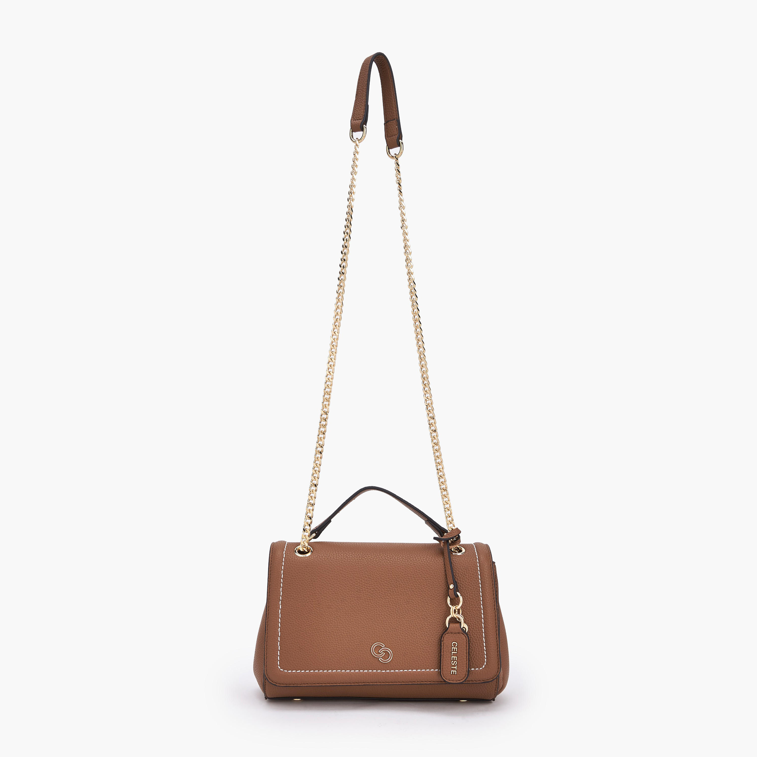 Celeste Contrast Stitch Design Crossbody Bag with Chain Strap-women-bagsandwallets-handbags-image-3