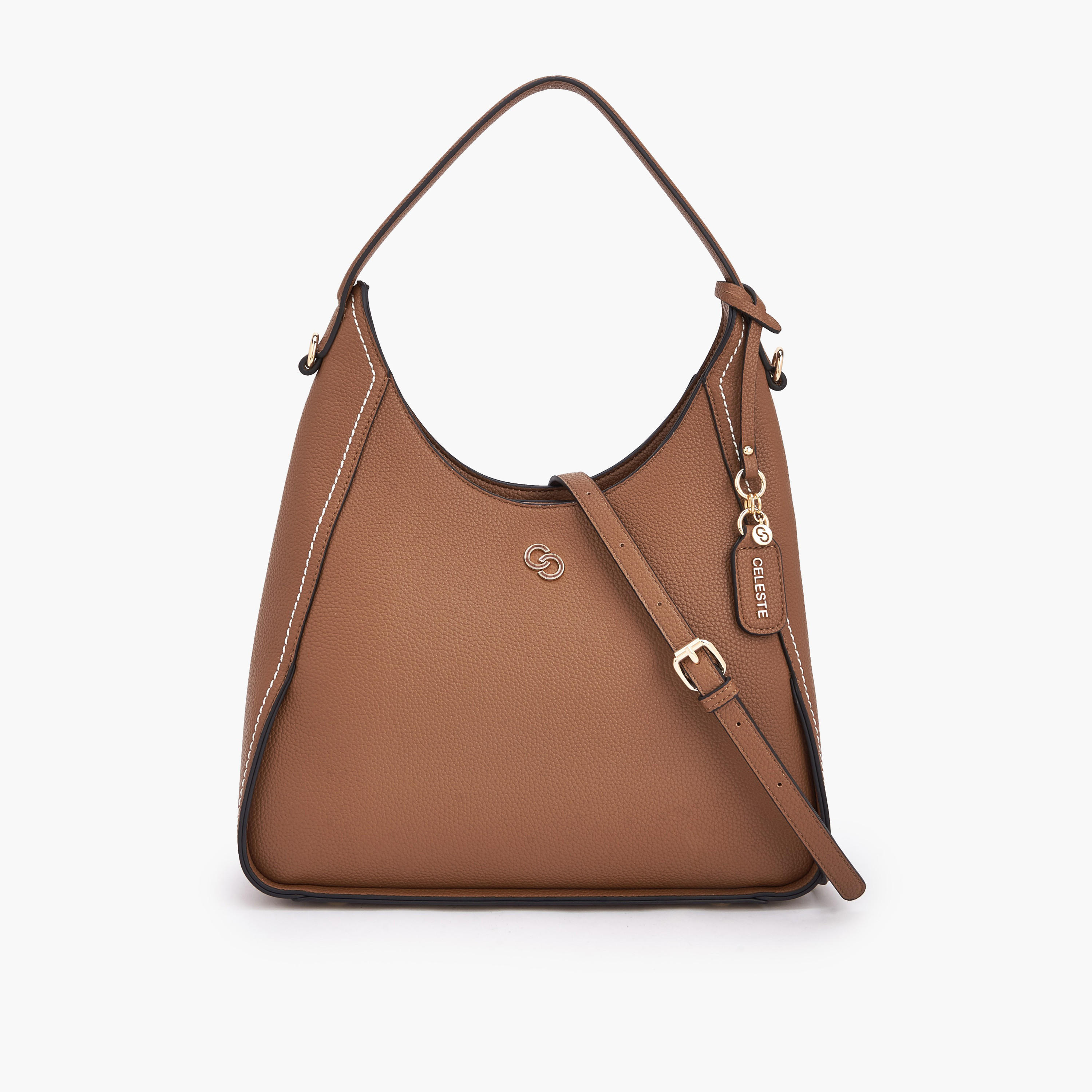 Celeste Textured Shoulder Bag with Zip Closure-women-bagsandwallets-handbags-image-1