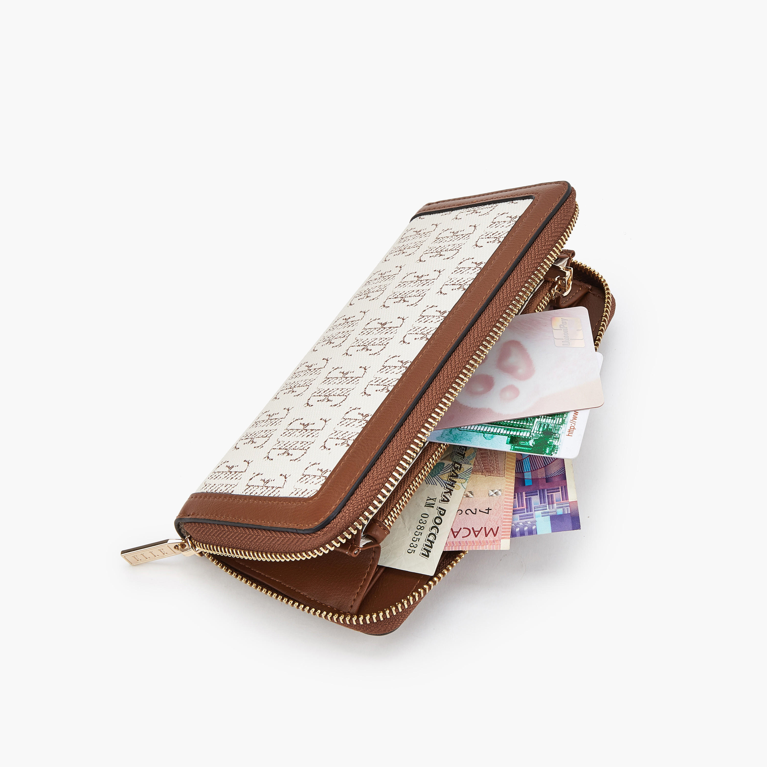 Elle Monogram Print Wallet with Zip Closure-women-bagsandwallets-wallets-image-7