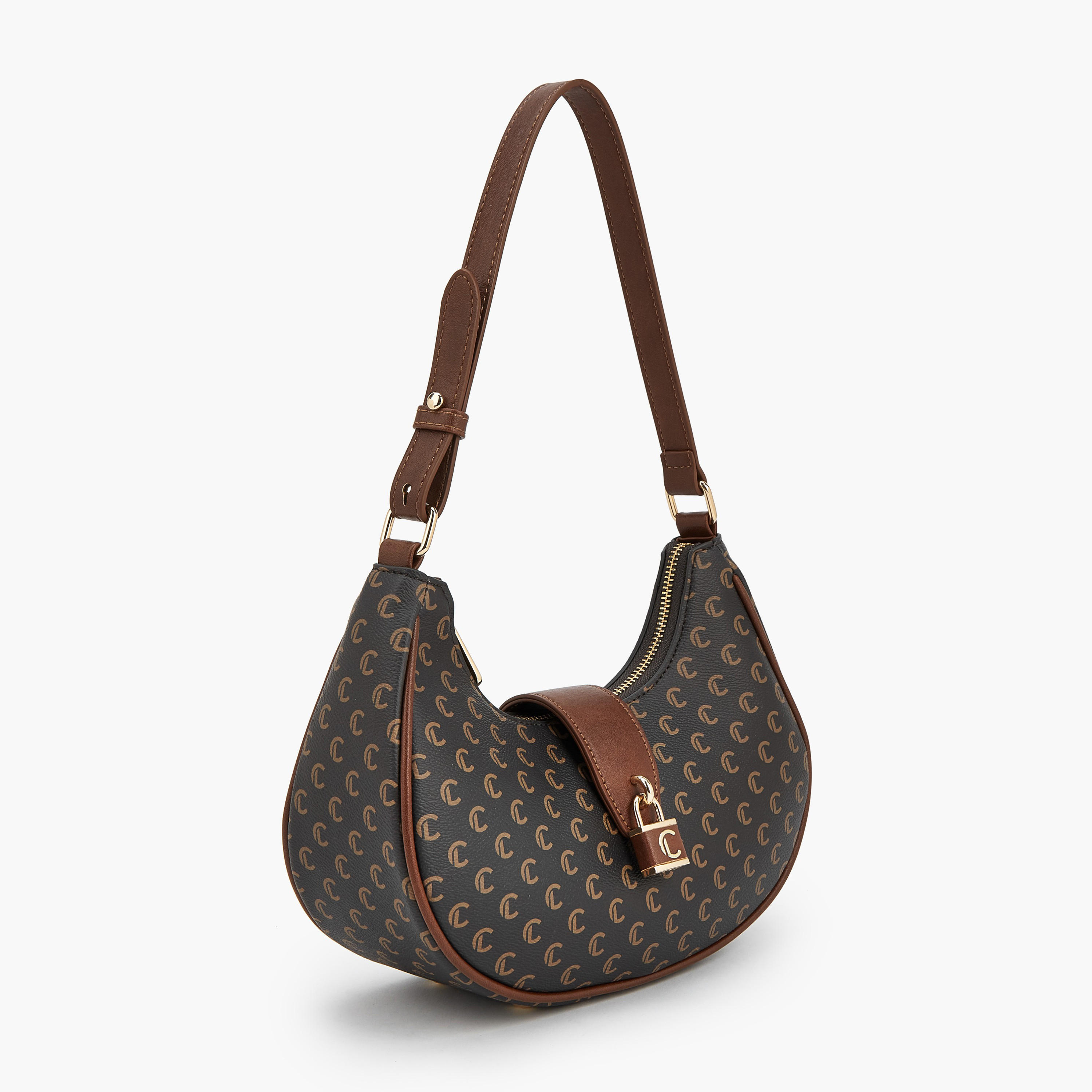 شنطة كتف بحزام قابل للتعديل وطبعات مونوجرام من لو كونفورت-women-bagsandwallets-handbags-image-3