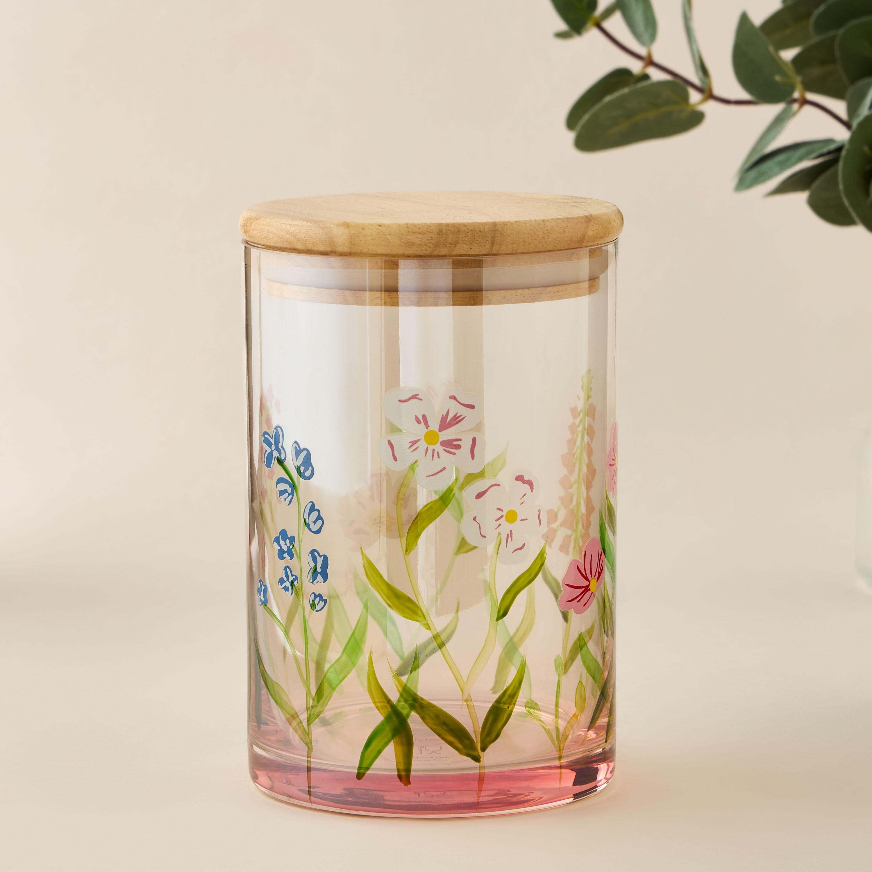 Floral Print Glass Canister - 800 ml-household-kitchen-foodstorage-containers-image-1