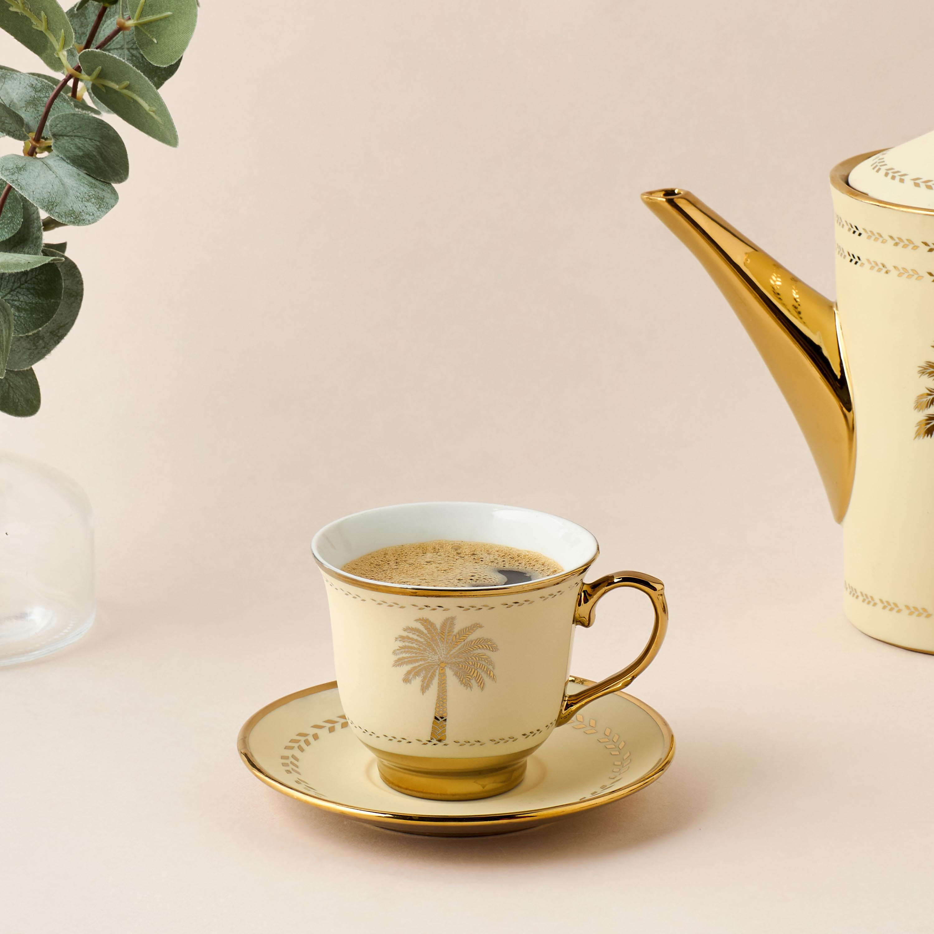 Palm Tree Print 13-Piece Porcelain Cup and Saucer Set with Teapot-household-dining-teaandcoffee-teaandcoffeesets-image-2