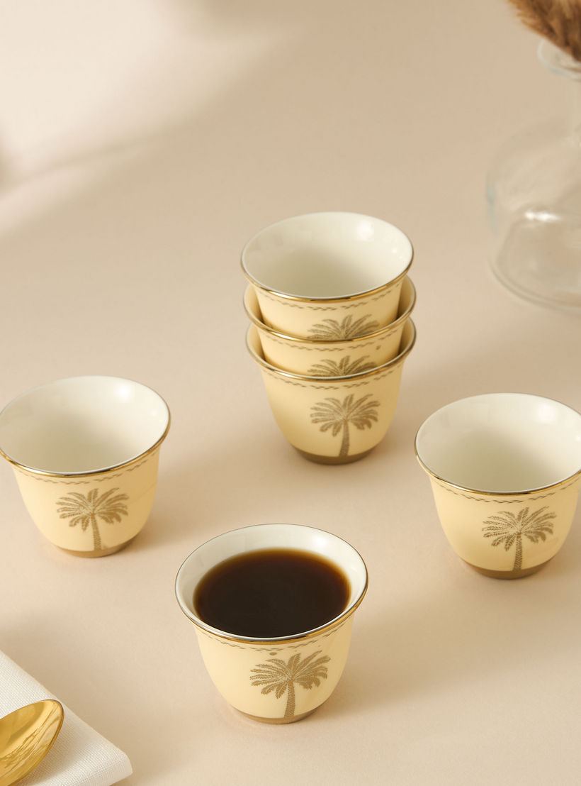 Palm Tree Print 6-Piece Bone China Kahwa Cup Set - 80 ml-household-dining-teaandcoffee-teaandcoffeesets-image-1