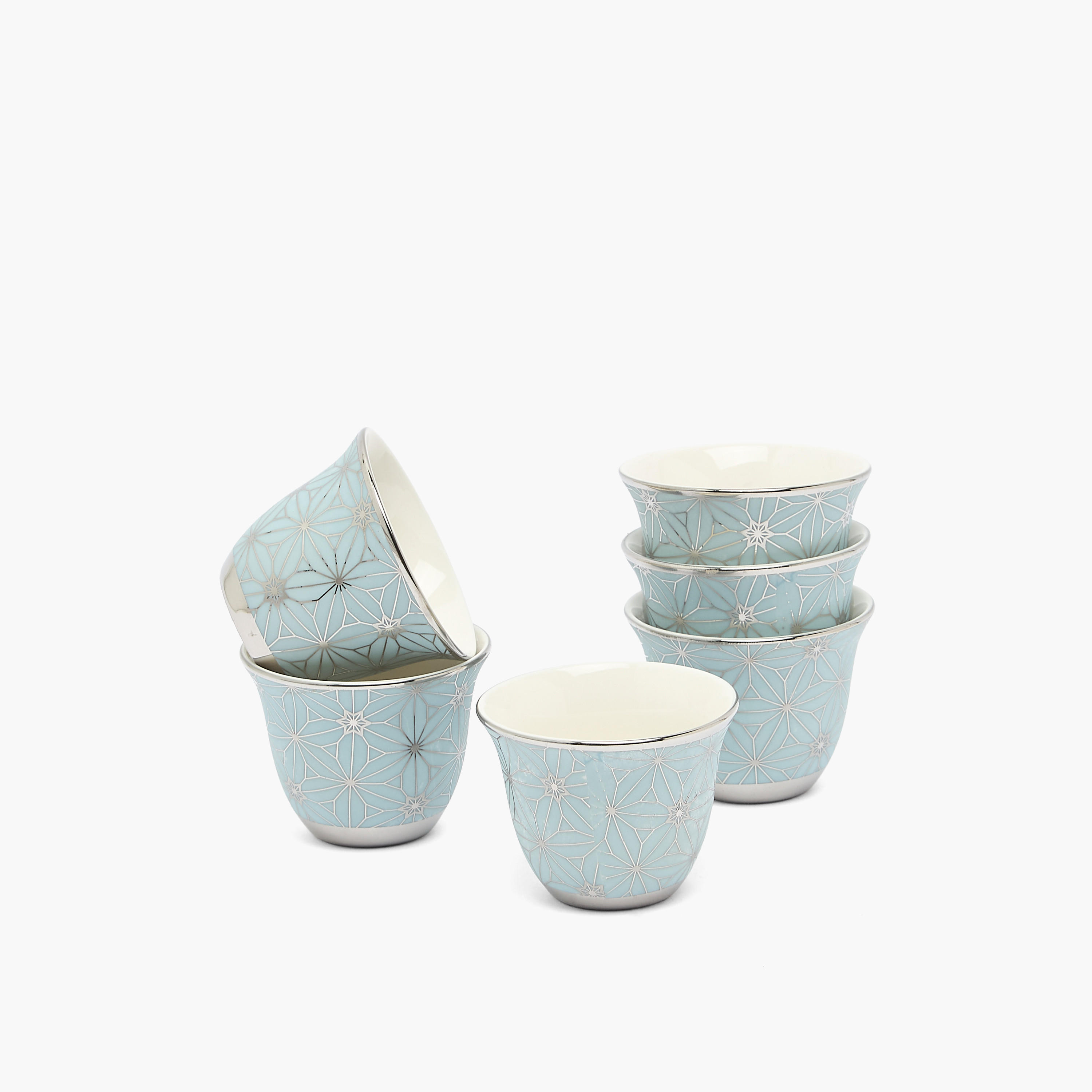 طقم فناجين قهوة عربية صيني بطبعة هندسية - 6 قطع-household-dining-teaandcoffee-teaandcoffeesets-image-1