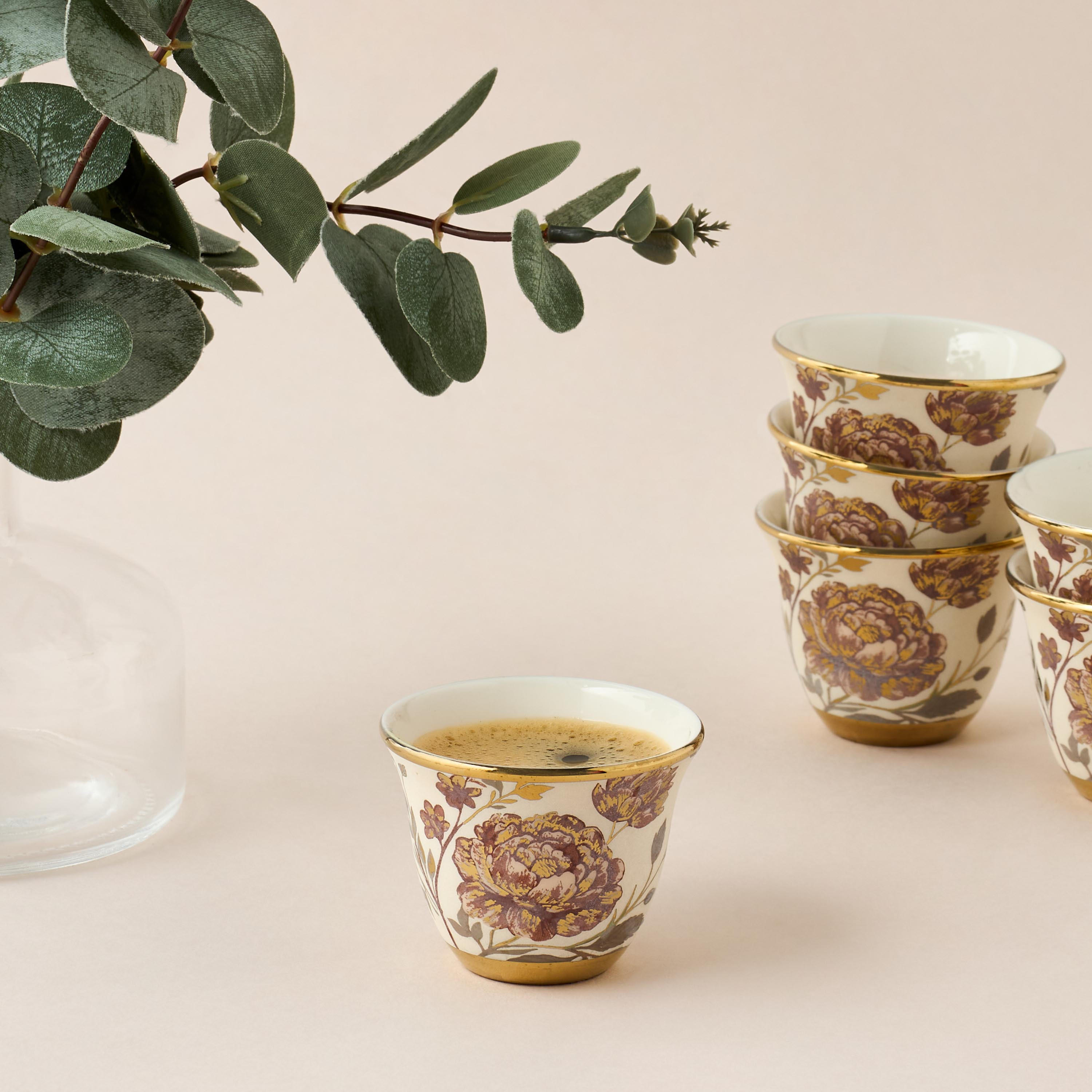 Alina Floral Print 6-Piece Bone China Kahwa Cup Set - 80 ml-household-dining-teaandcoffee-teaandcoffeesets-image-2