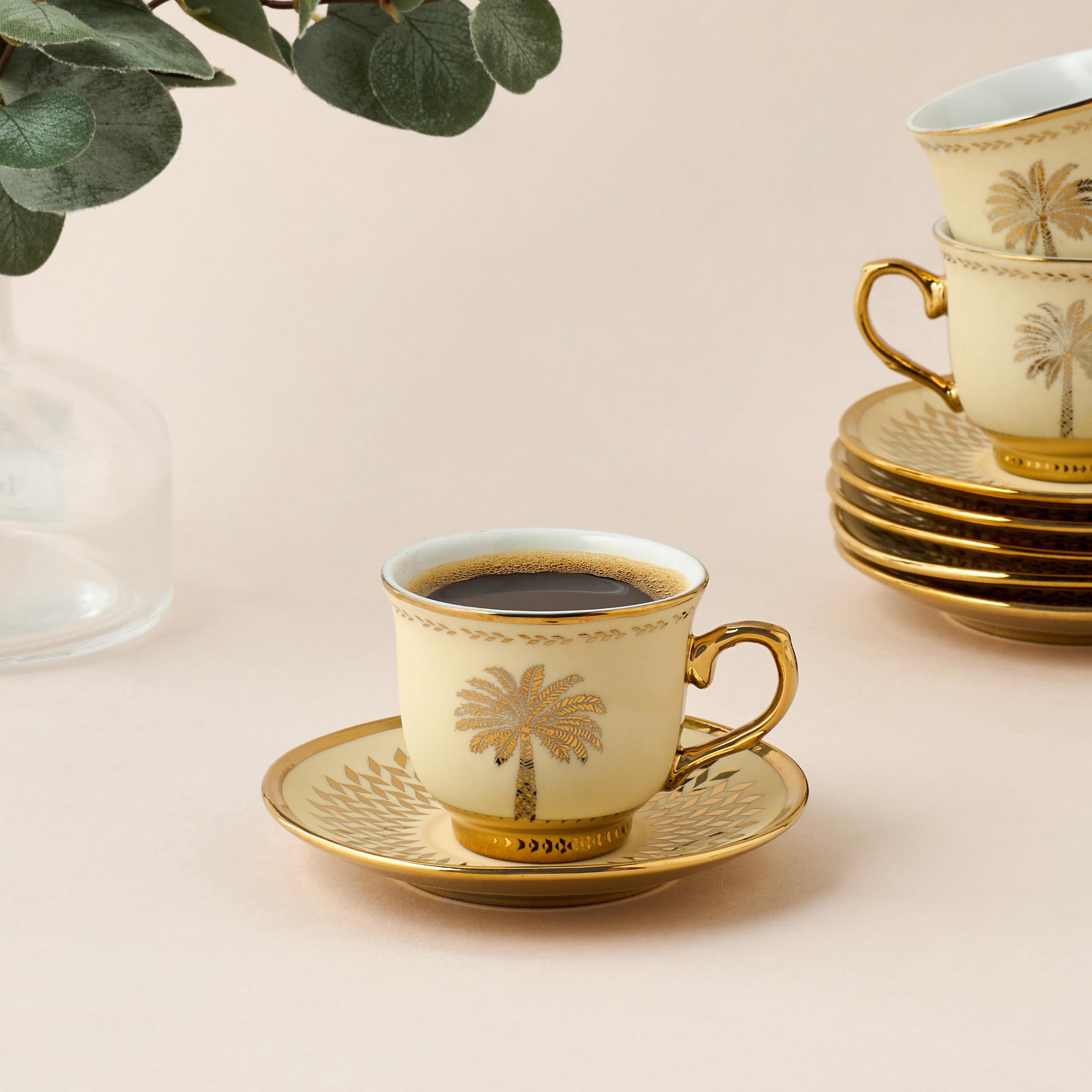 Palm Tree Print 12-Piece Porcelain Cup and Saucer Set - 90 ml-household-dining-teaandcoffee-teaandcoffeesets-image-2