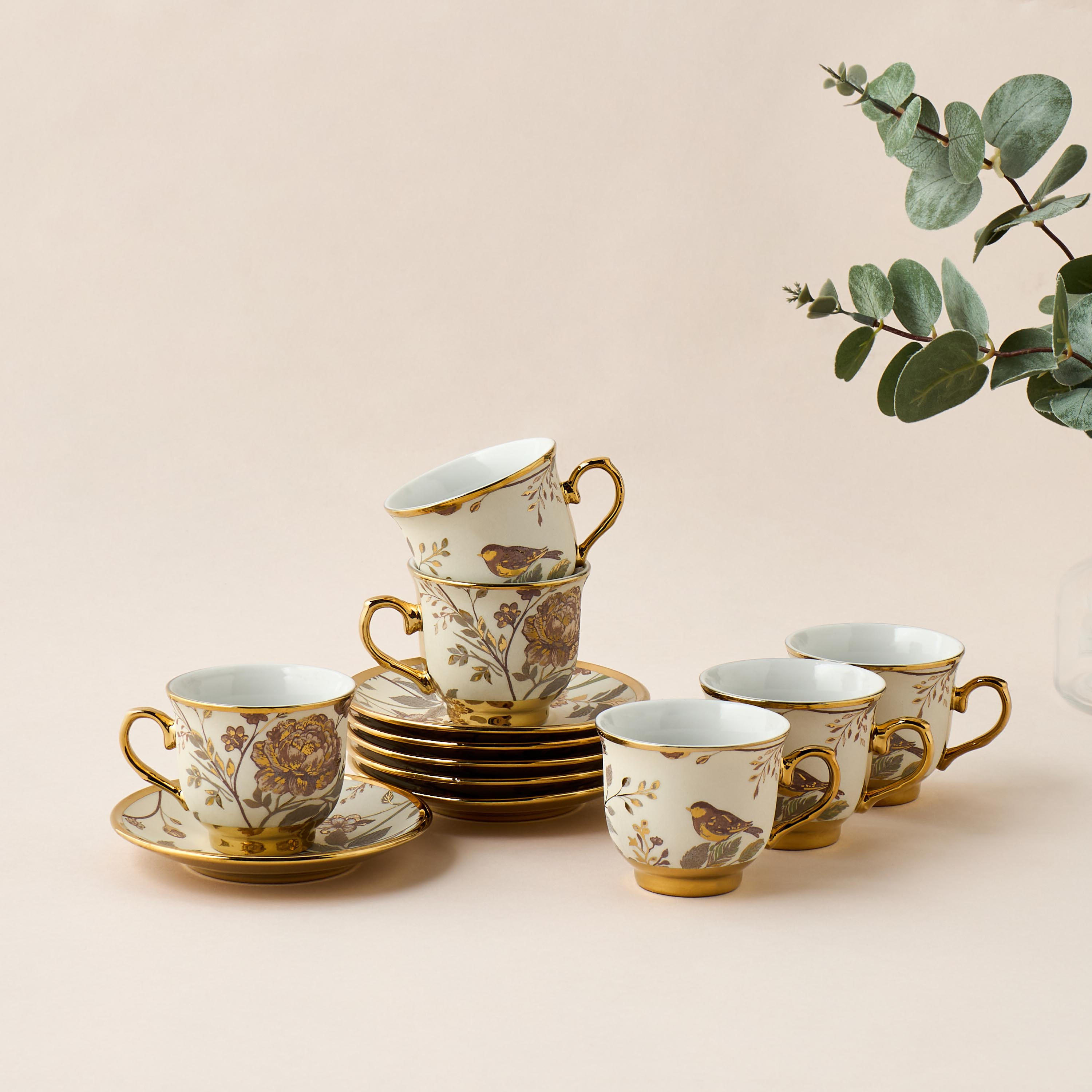 Alina Floral Print 12-Piece Porcelain Cup and Saucer Set - 90 ml-household-dining-teaandcoffee-teaandcoffeesets-image-1