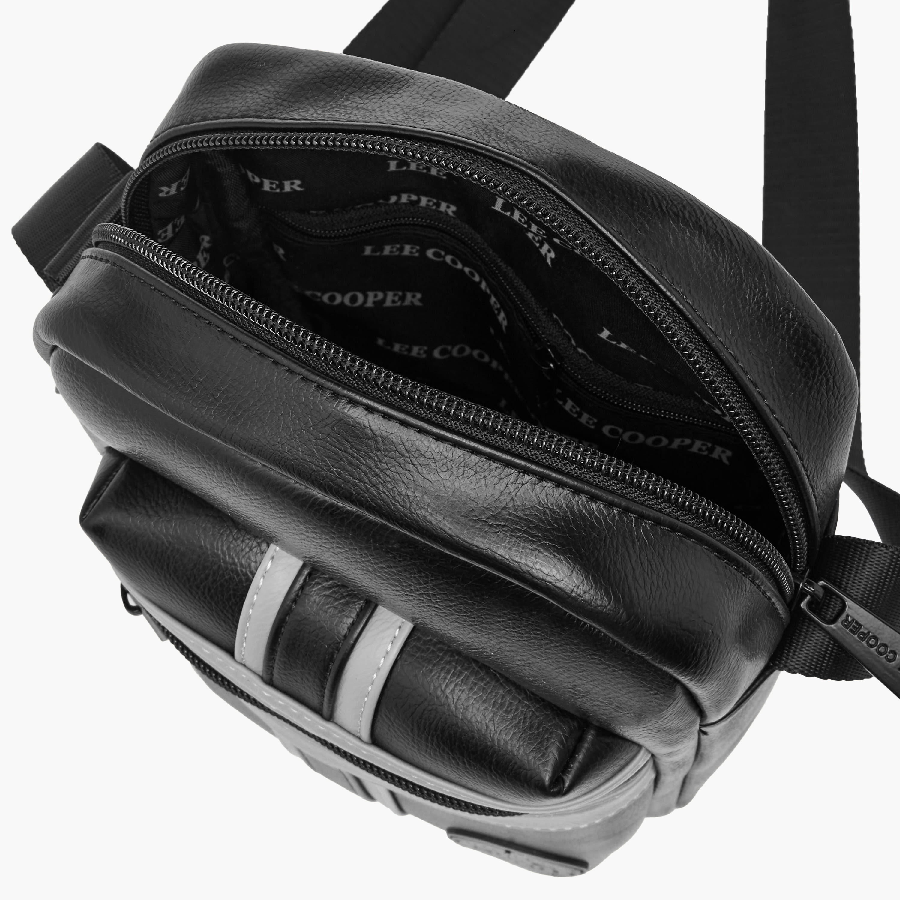 Lee Cooper Panelled Crossbody Bag with Zip Closure-men-bags-image-8