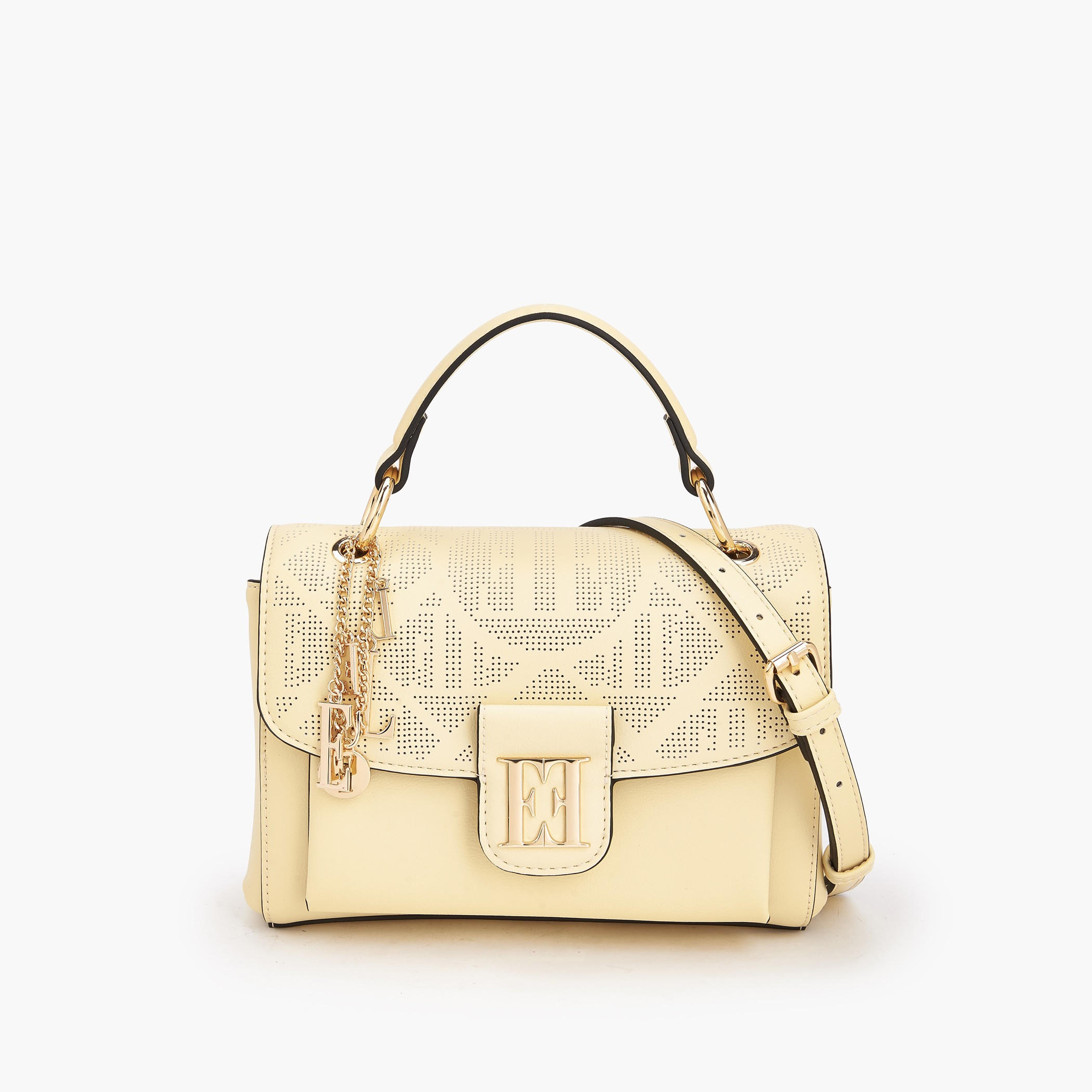 Elle Laser Cut Textured Satchel Bag with Detachable Strap-women-bagsandwallets-handbags-image-1
