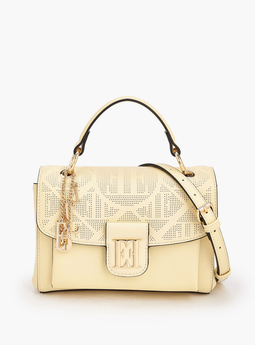 Elle Laser Cut Textured Satchel Bag with Detachable Strap-women-bagsandwallets-handbags-image-1