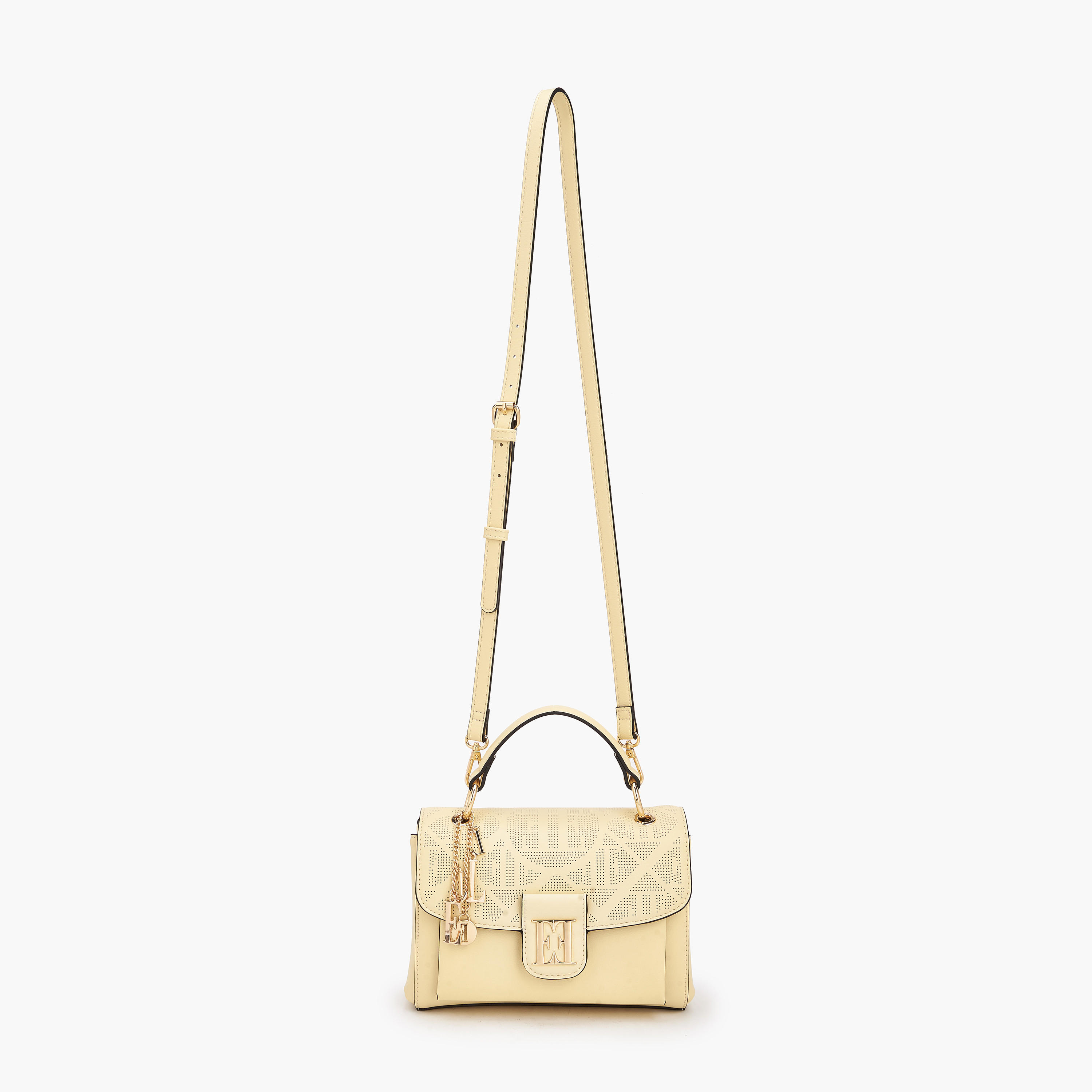 Elle Laser Cut Textured Satchel Bag with Detachable Strap-women-bagsandwallets-handbags-image-2