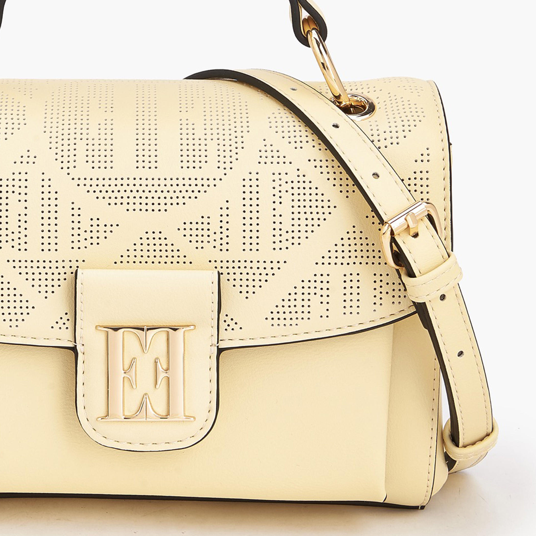 Elle Laser Cut Textured Satchel Bag with Detachable Strap-women-bagsandwallets-handbags-image-8