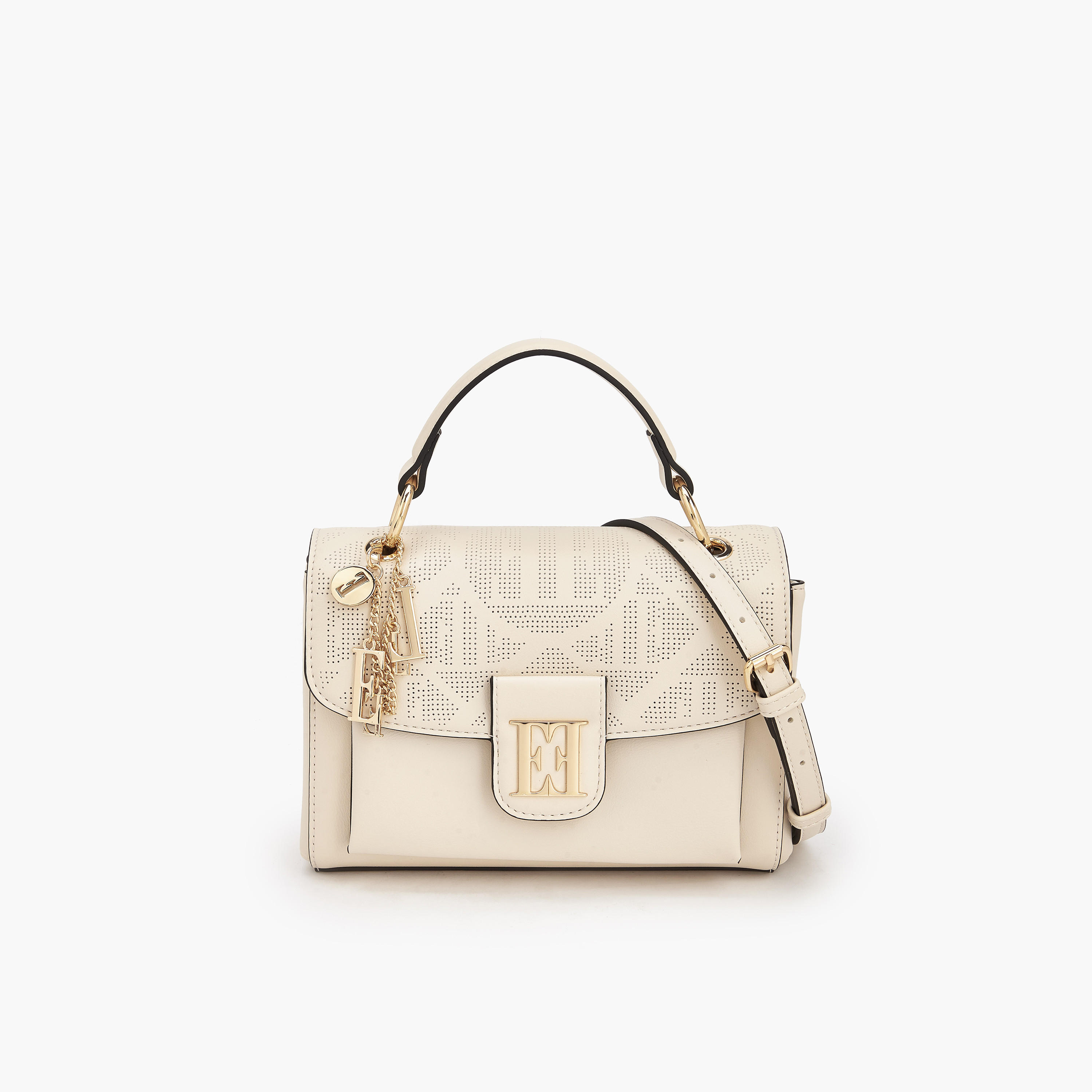 Elle Laser Cut Textured Satchel Bag with Detachable Strap-women-bagsandwallets-handbags-image-1