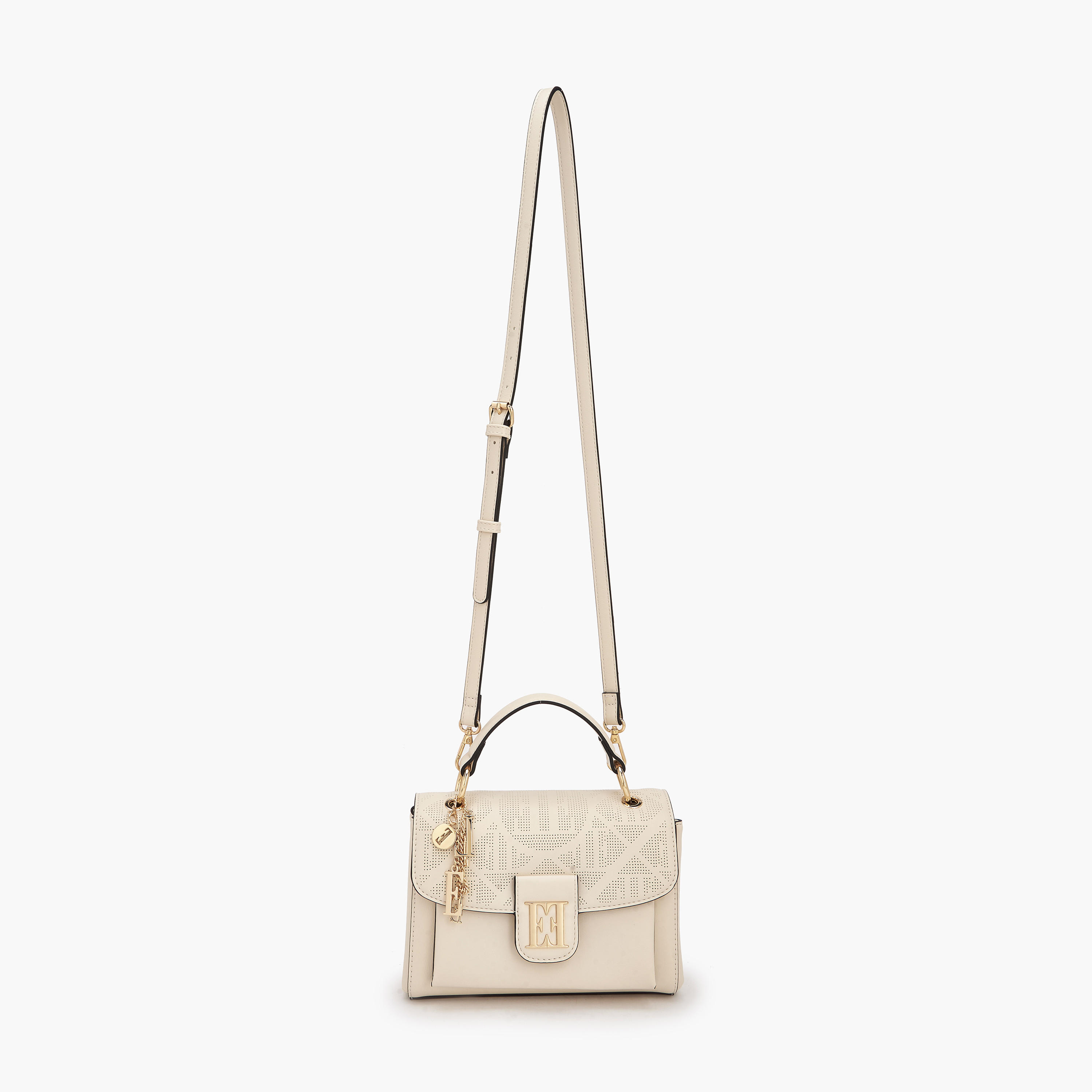 Elle Laser Cut Textured Satchel Bag with Detachable Strap-women-bagsandwallets-handbags-image-2
