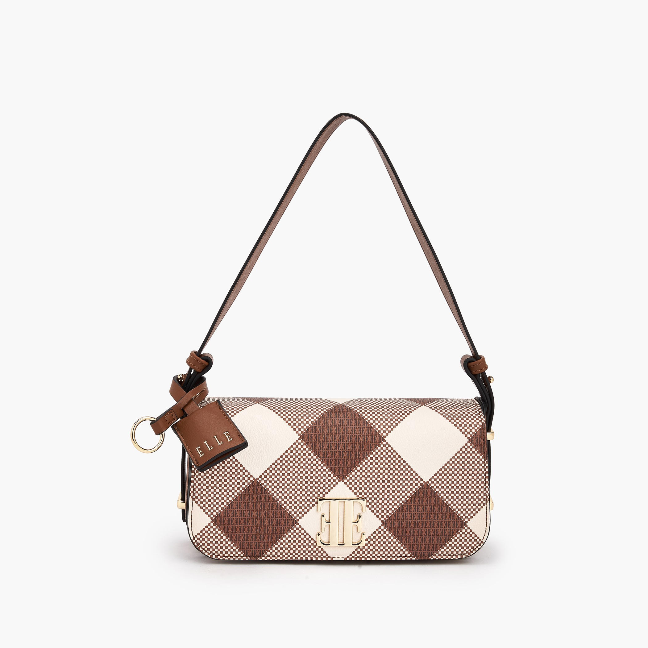 Elle Checked Shoulder Bag with Flap Closure-women-bagsandwallets-handbags-image-1