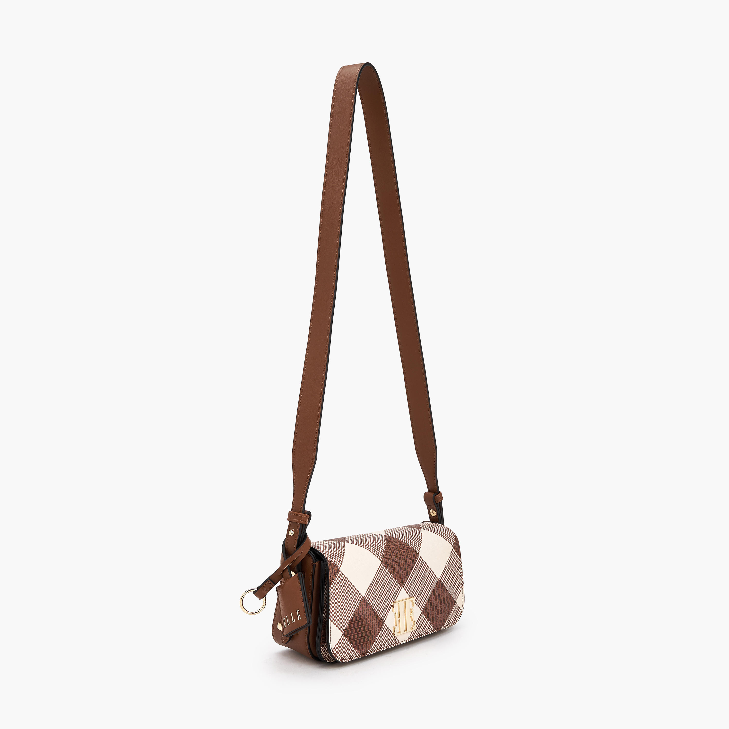 Elle Checked Shoulder Bag with Flap Closure-women-bagsandwallets-handbags-image-3