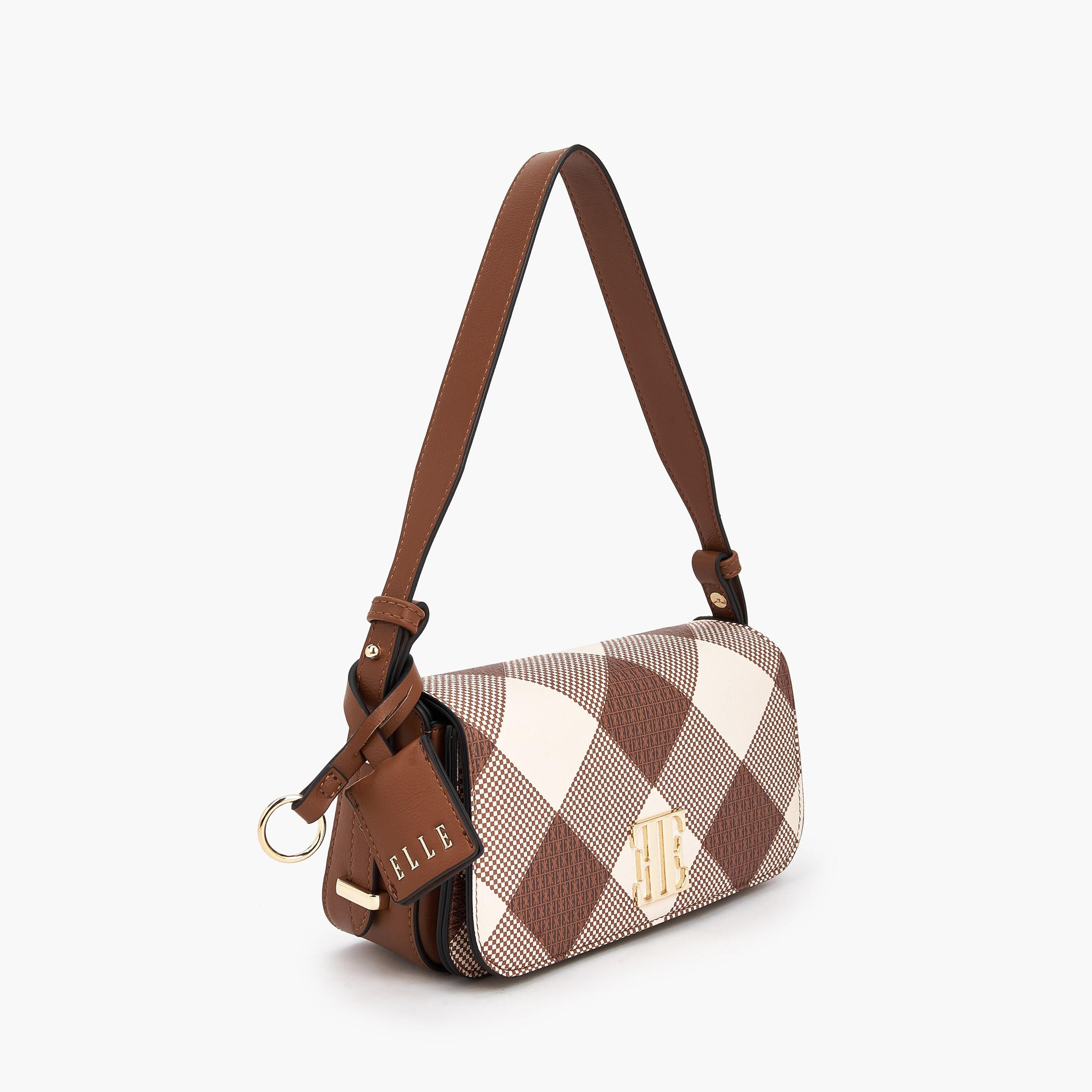 Elle Checked Shoulder Bag with Flap Closure-women-bagsandwallets-handbags-image-4