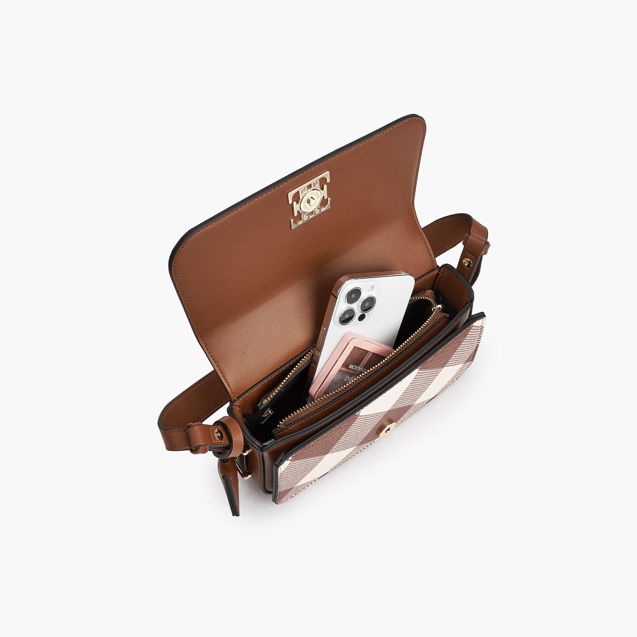 Elle Checked Shoulder Bag with Flap Closure-women-bagsandwallets-handbags-image-8