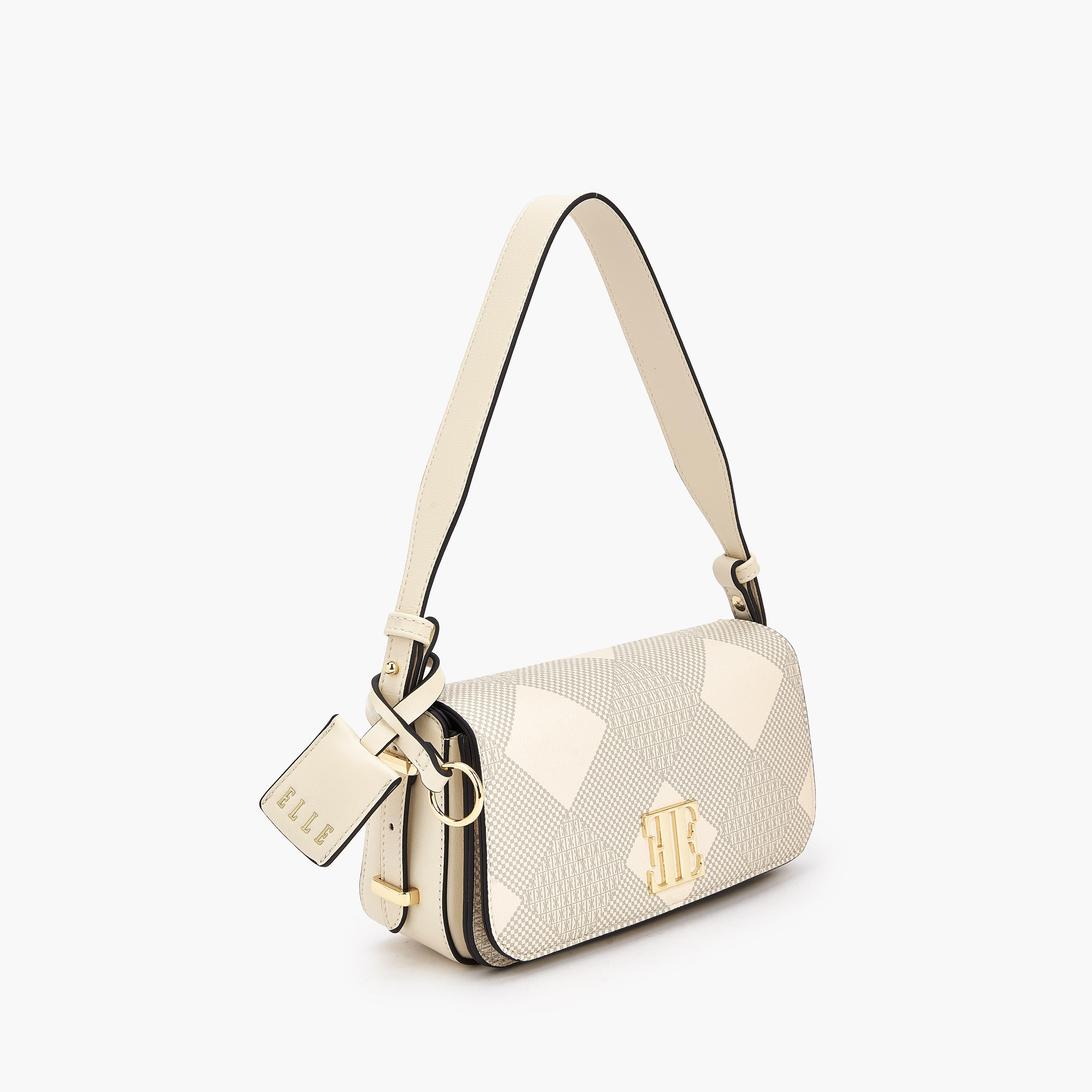 Elle Checked Shoulder Bag with Flap Closure-women-bagsandwallets-handbags-image-3