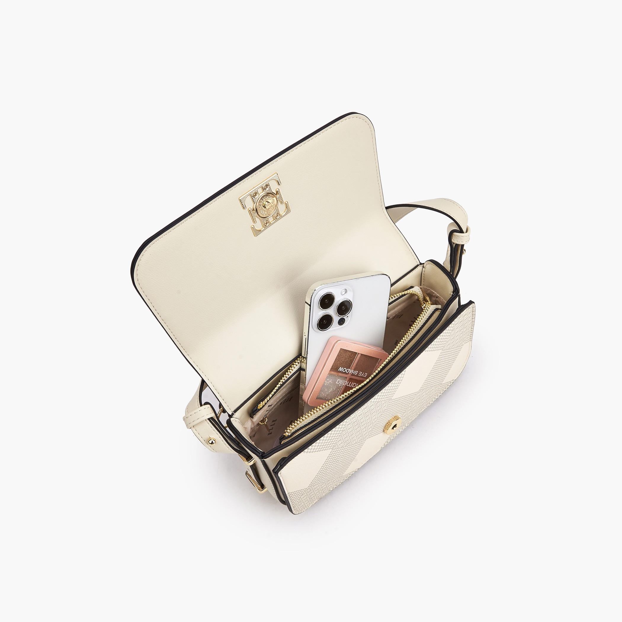 Elle Checked Shoulder Bag with Flap Closure-women-bagsandwallets-handbags-image-7
