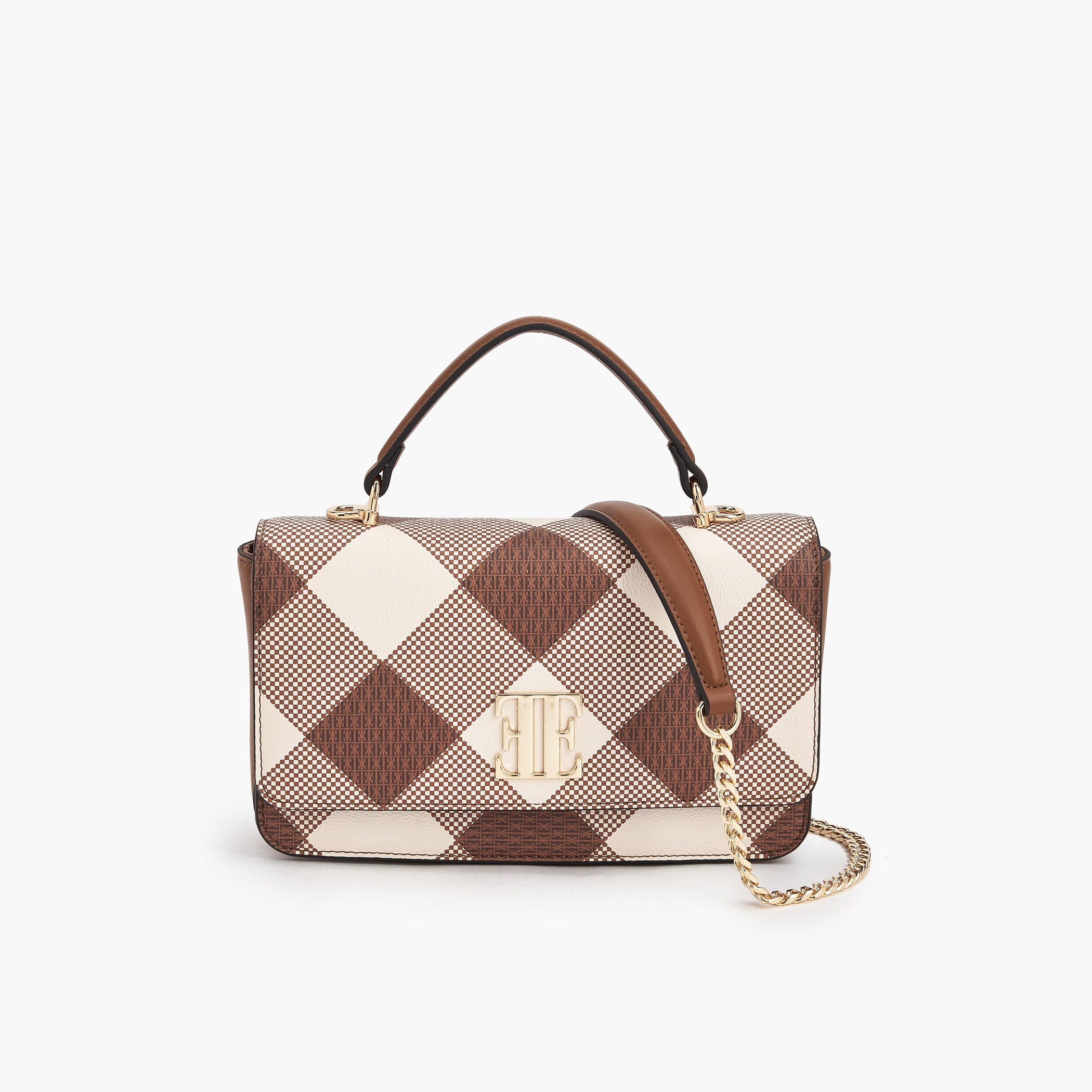 Elle Monogram Print Satchel Bag with Chain Strap-women-bagsandwallets-handbags-image-1