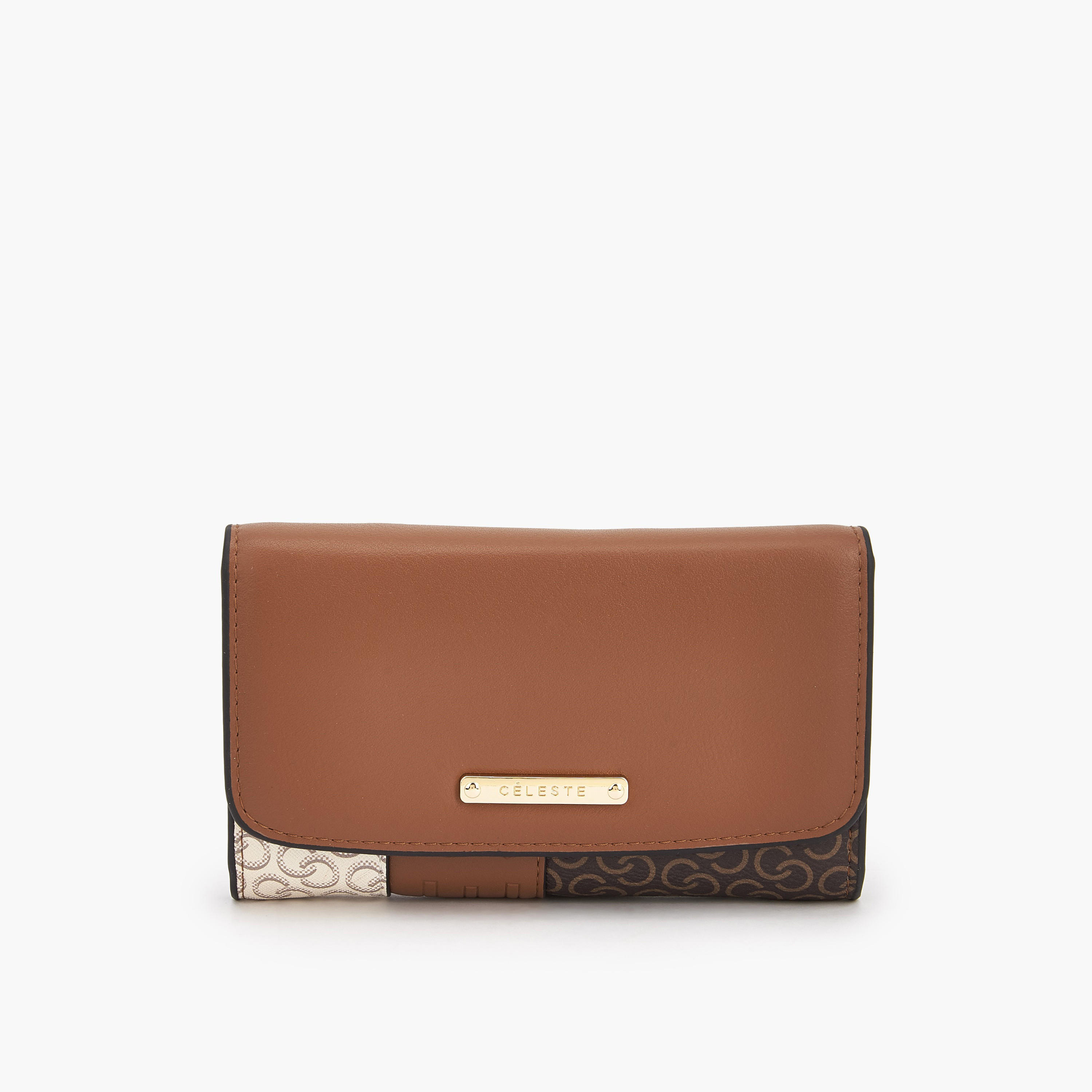 Celeste Monogram Print Wallet with Button Closure-women-bagsandwallets-wallets-image-1