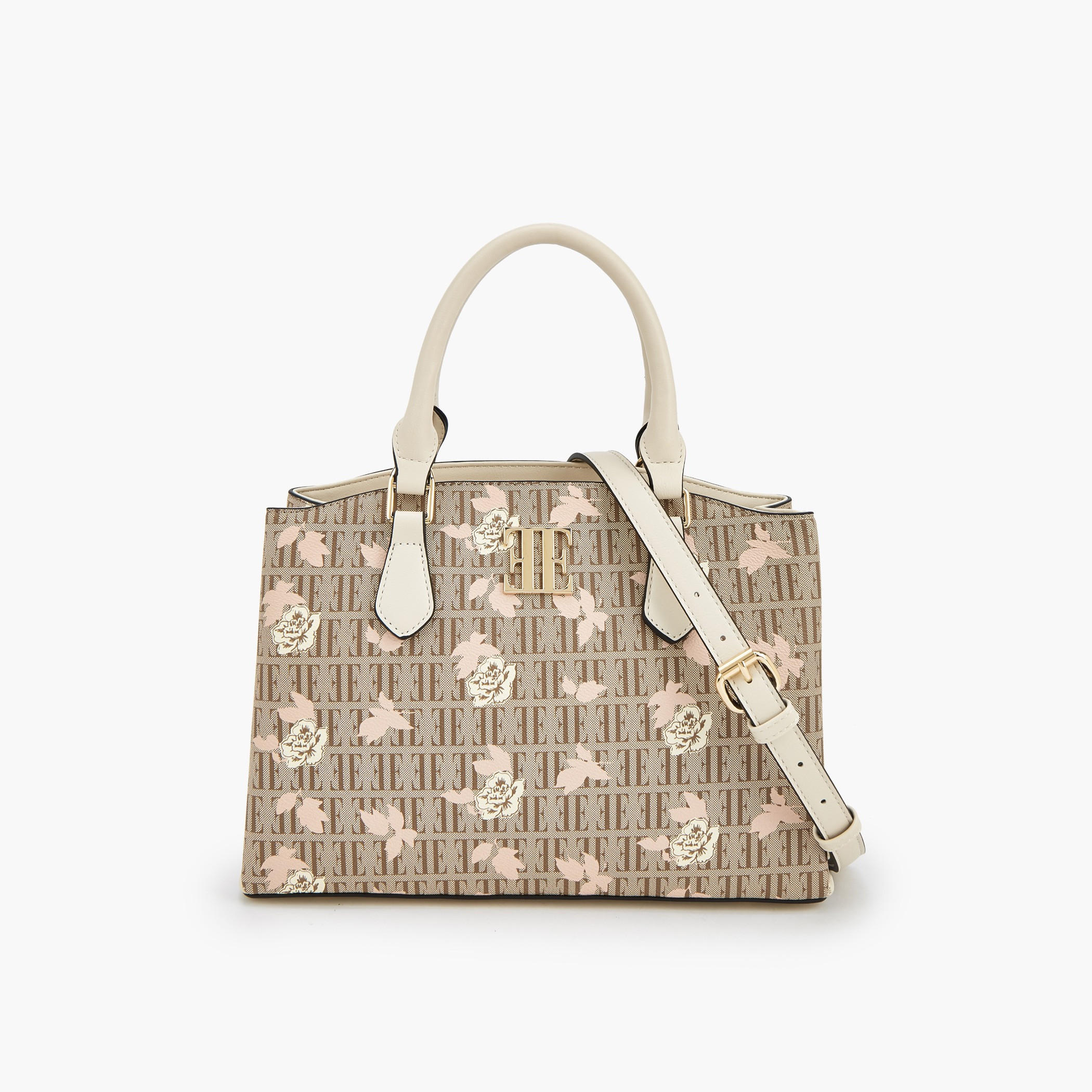Elle Floral Monogram Print Satchel Bag with Detachable Strap-women-bagsandwallets-handbags-image-1