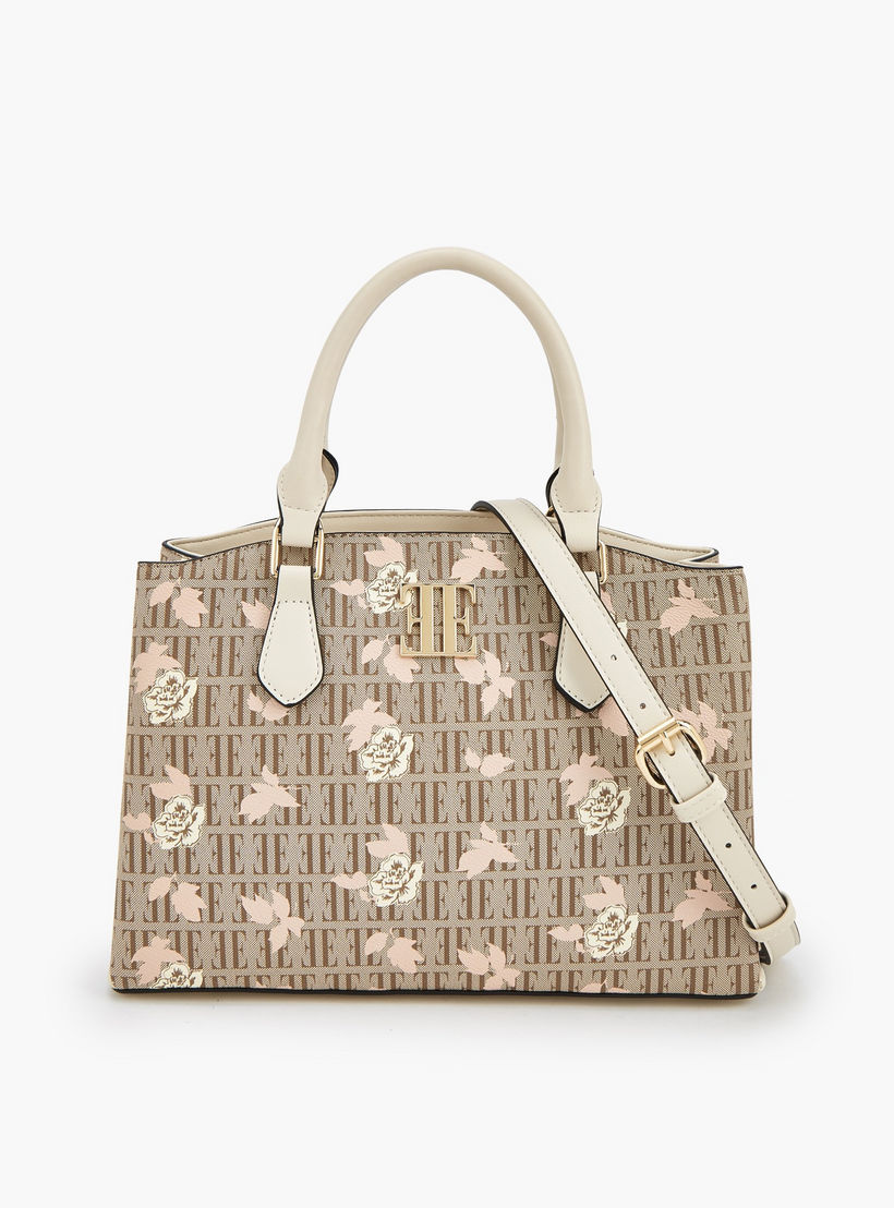 Elle Floral Monogram Print Satchel Bag with Detachable Strap-women-bagsandwallets-handbags-image-1
