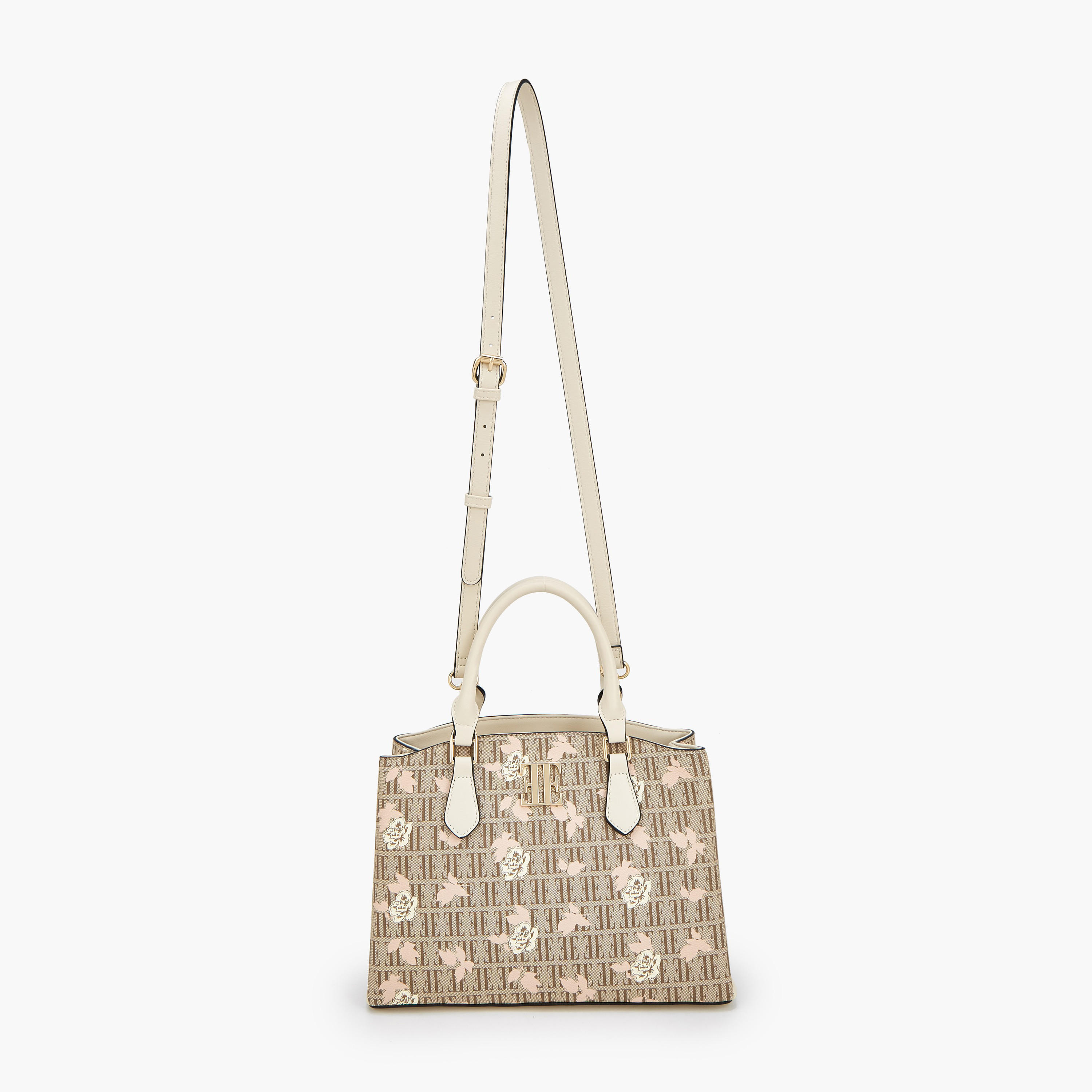 Elle Floral Monogram Print Satchel Bag with Detachable Strap-women-bagsandwallets-handbags-image-3