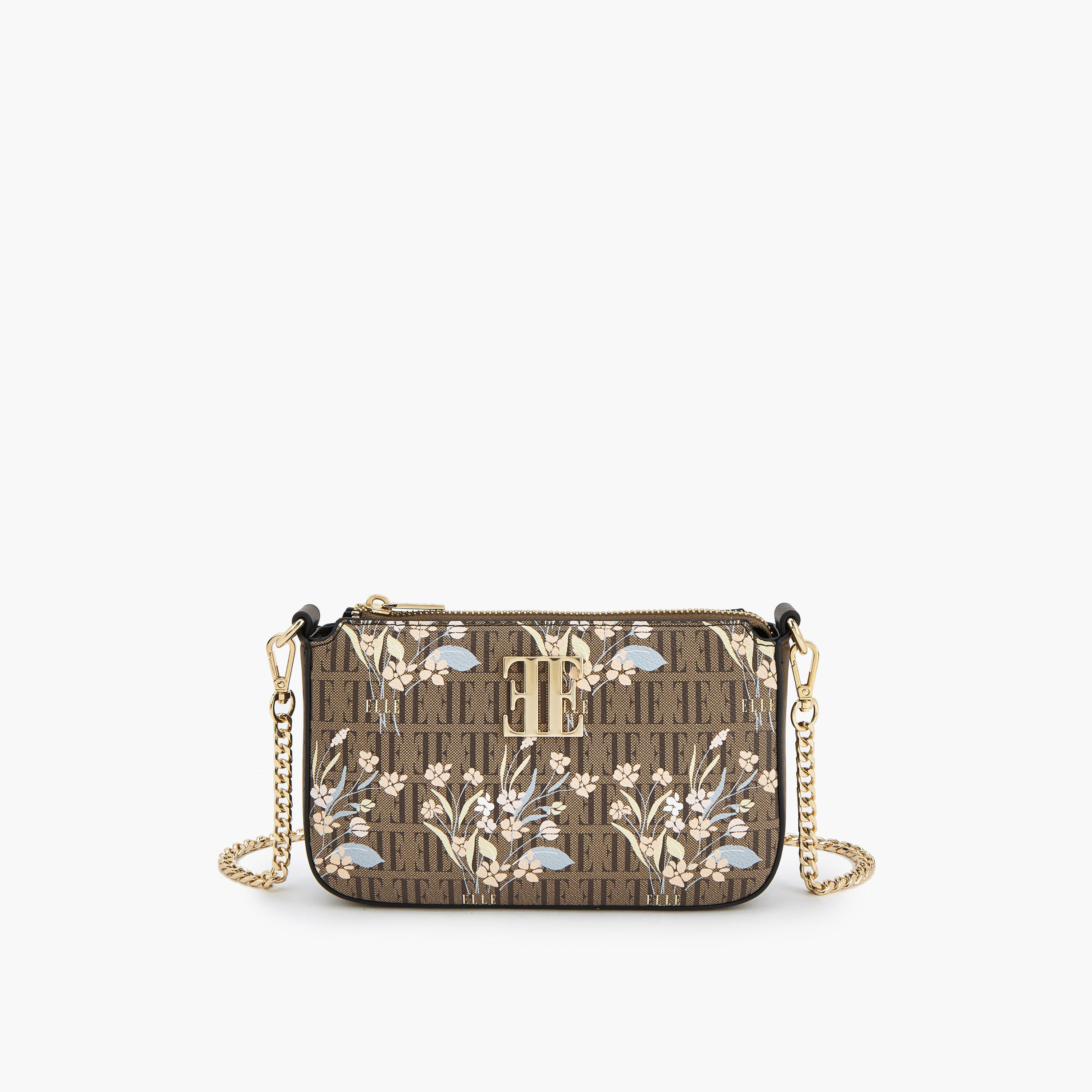 Elle Floral Monogram Print Crossbody Bag with Chain Strap-women-bagsandwallets-handbags-image-1