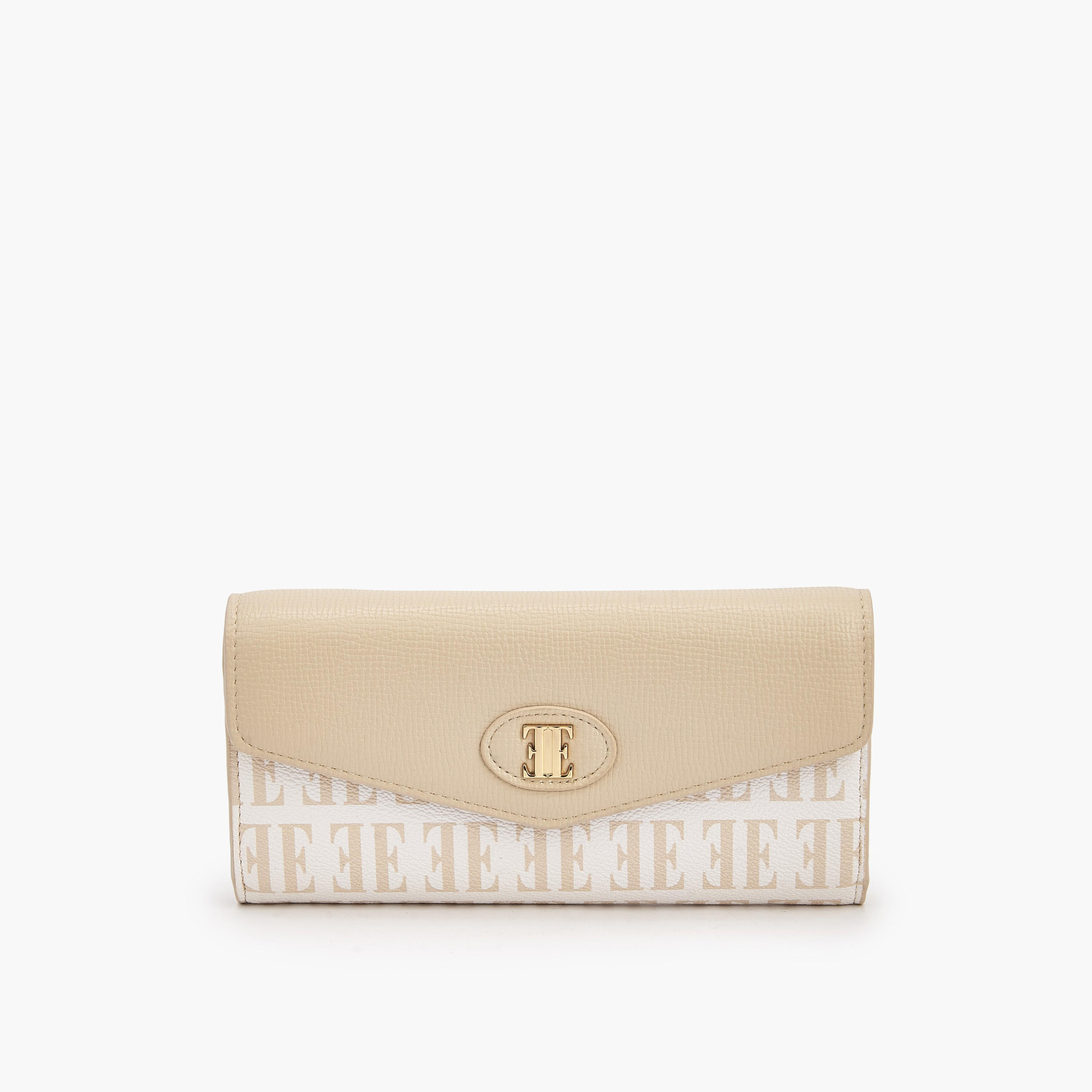 Elle Monogram Print Wallet with Snap Button Closure-women-bagsandwallets-wallets-image-1