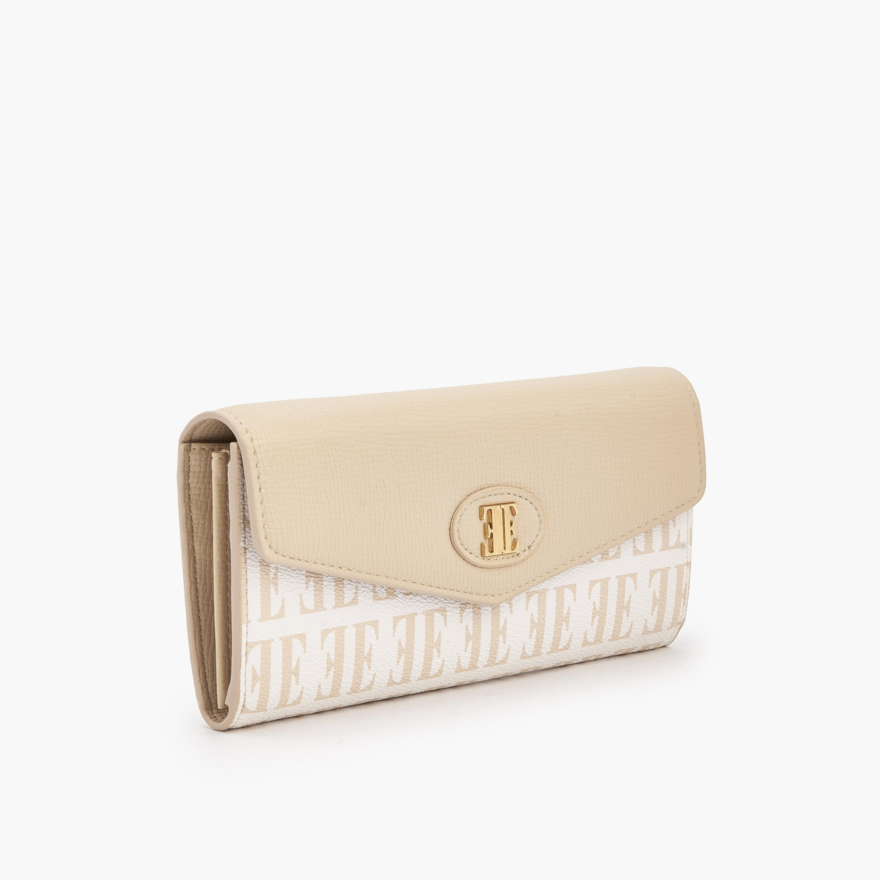 Elle Monogram Print Wallet with Snap Button Closure-women-bagsandwallets-wallets-image-2