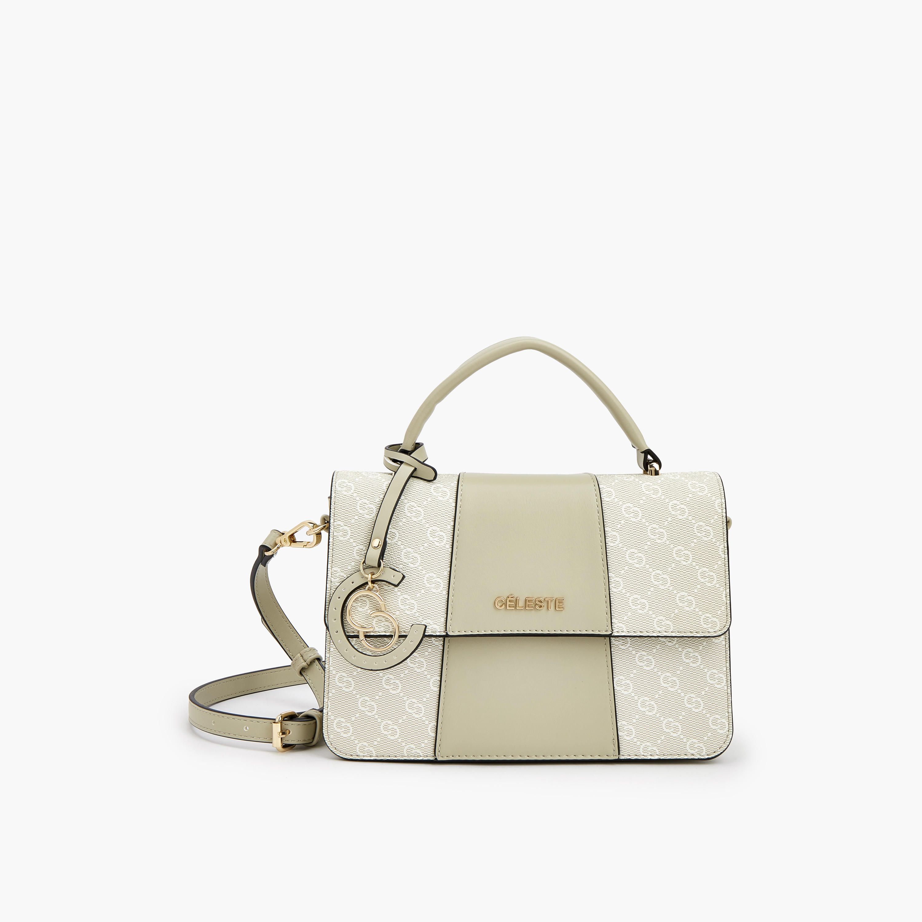 Celeste Monogram Print Satchel Bag with Flap Closure-women-bagsandwallets-handbags-image-1