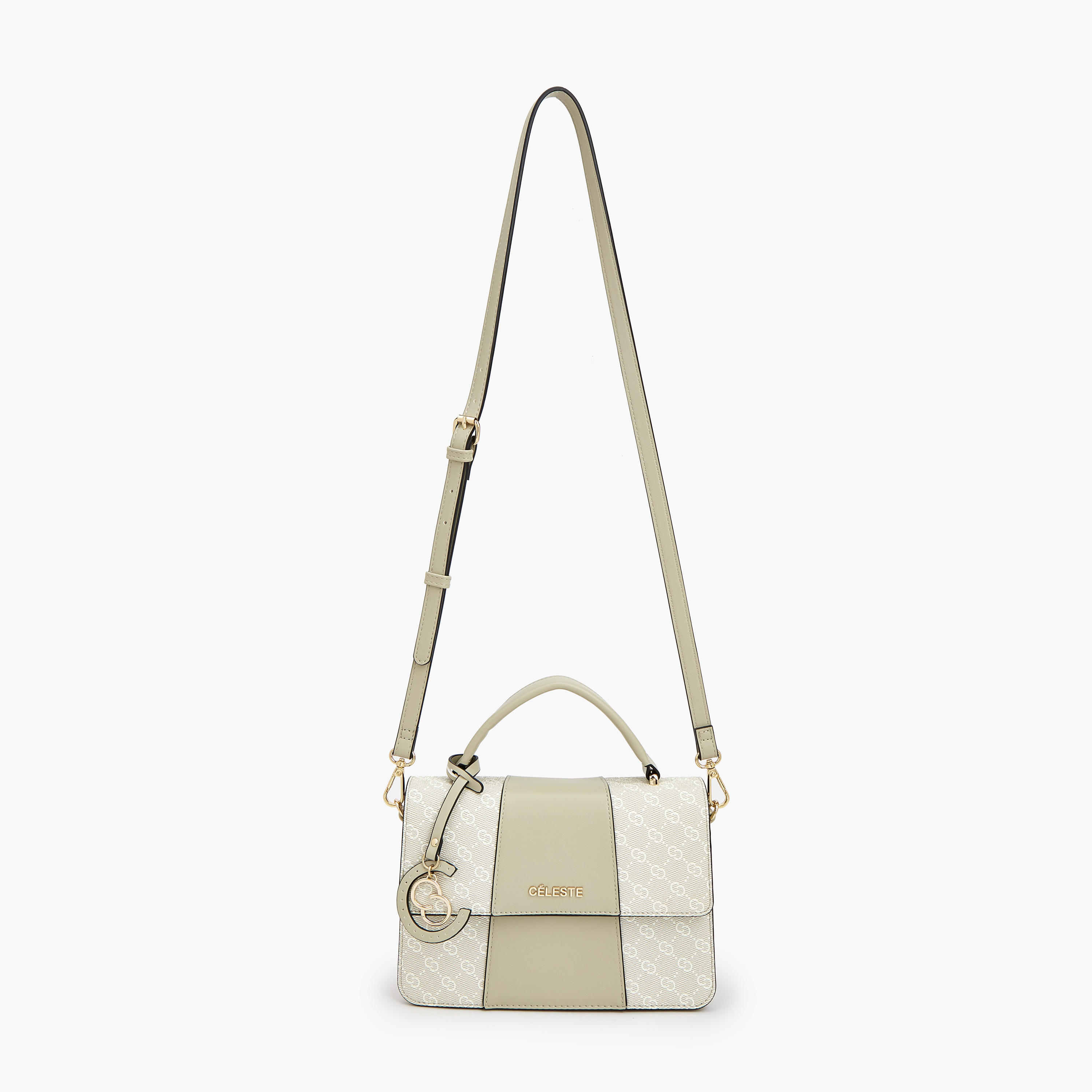 Celeste Monogram Print Satchel Bag with Flap Closure-women-bagsandwallets-handbags-image-2