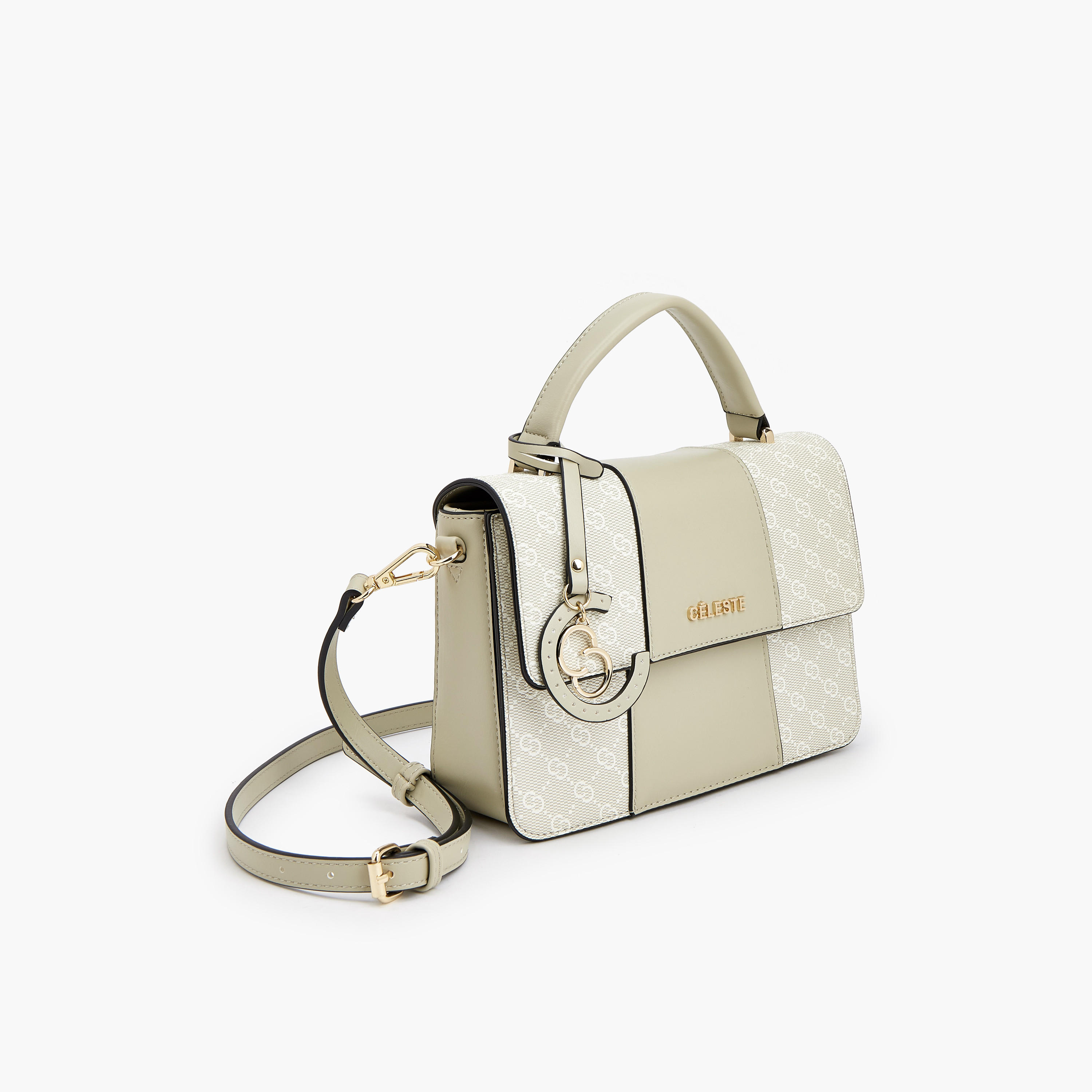Celeste Monogram Print Satchel Bag with Flap Closure-women-bagsandwallets-handbags-image-3