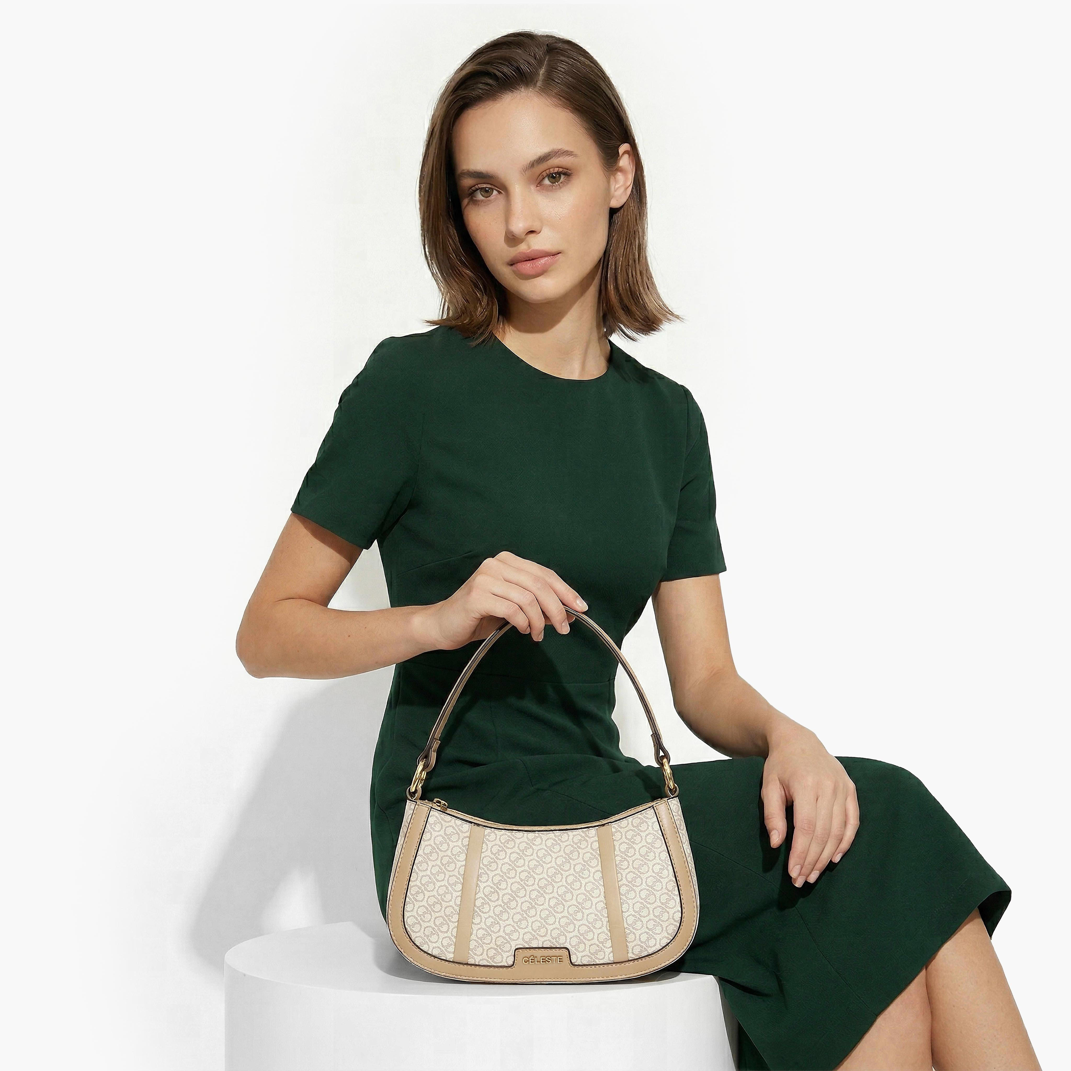 شنطة كتف بطبعات مونوجرام وسحّاب إغلاق من سيليست-women-bagsandwallets-handbags-image-2