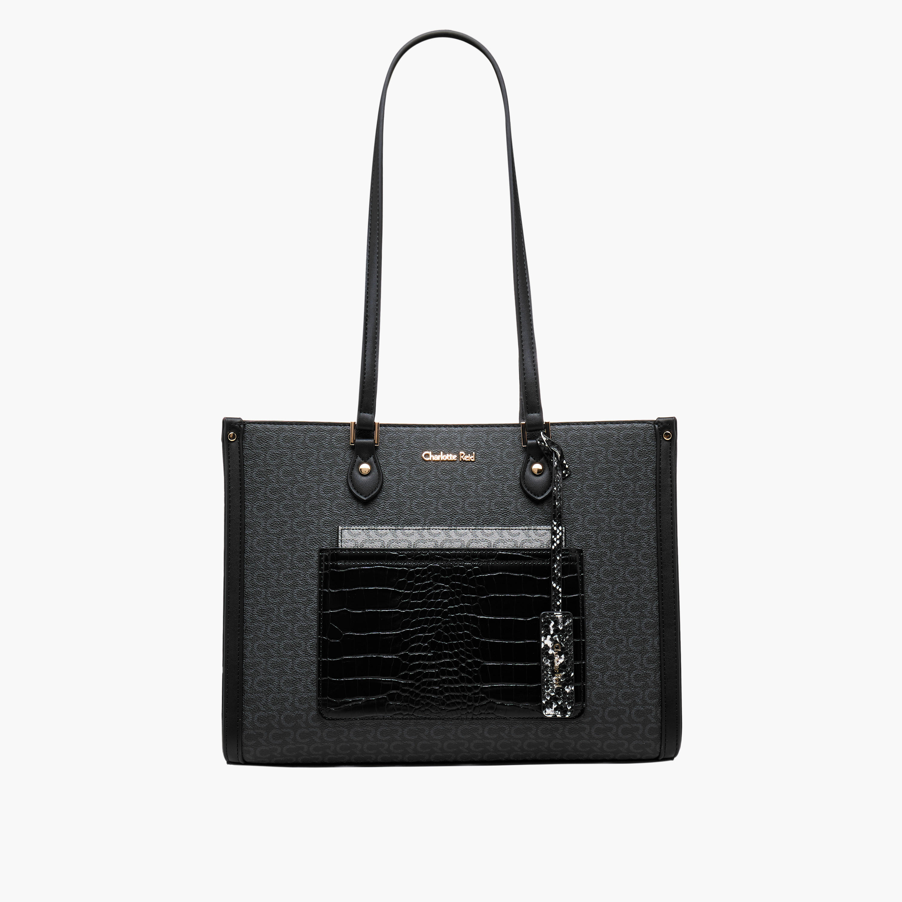 Charlotte Reid Monogram Print Tote Bag with Double Handle-women-bagsandwallets-handbags-image-1