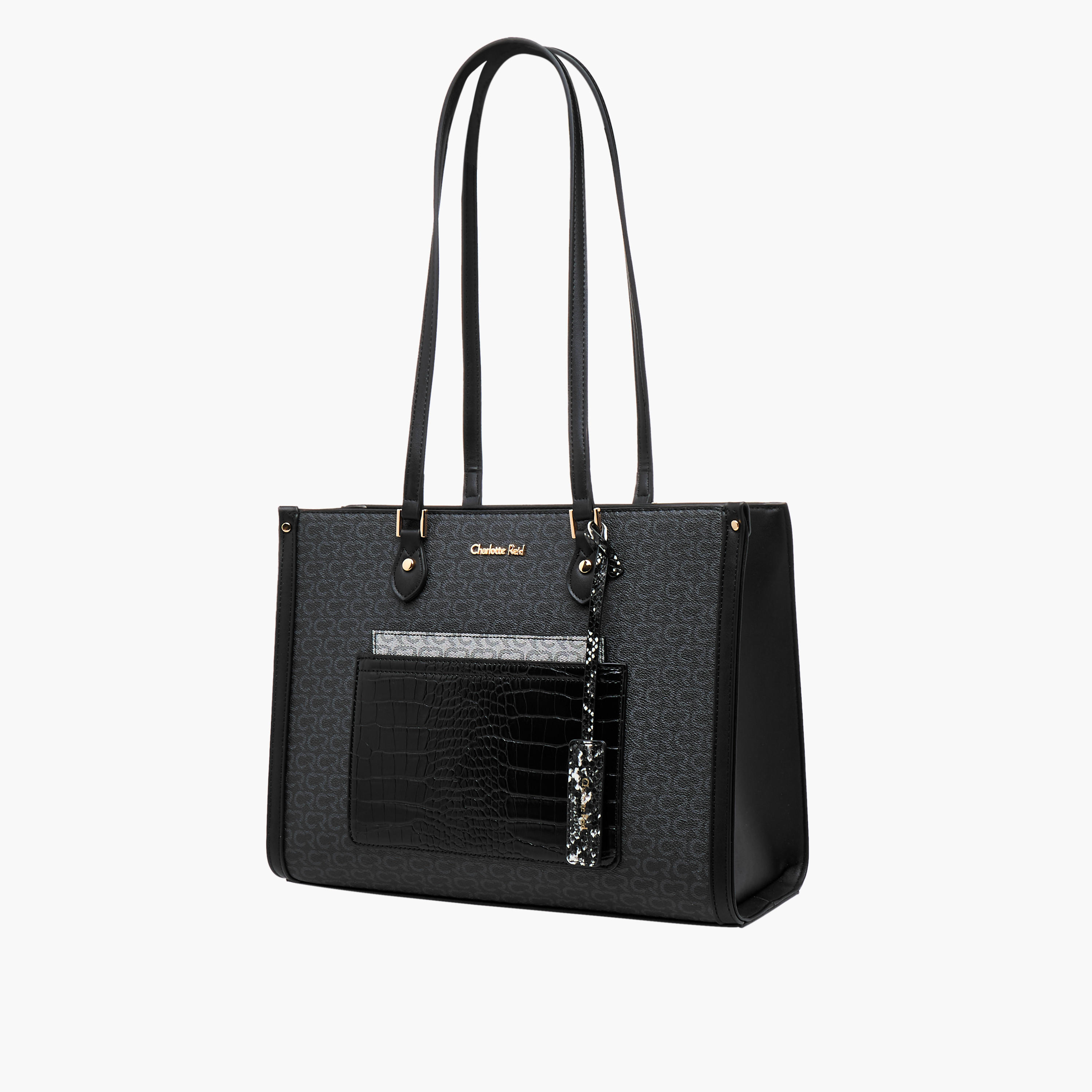 Charlotte Reid Monogram Print Tote Bag with Double Handle-women-bagsandwallets-handbags-image-3