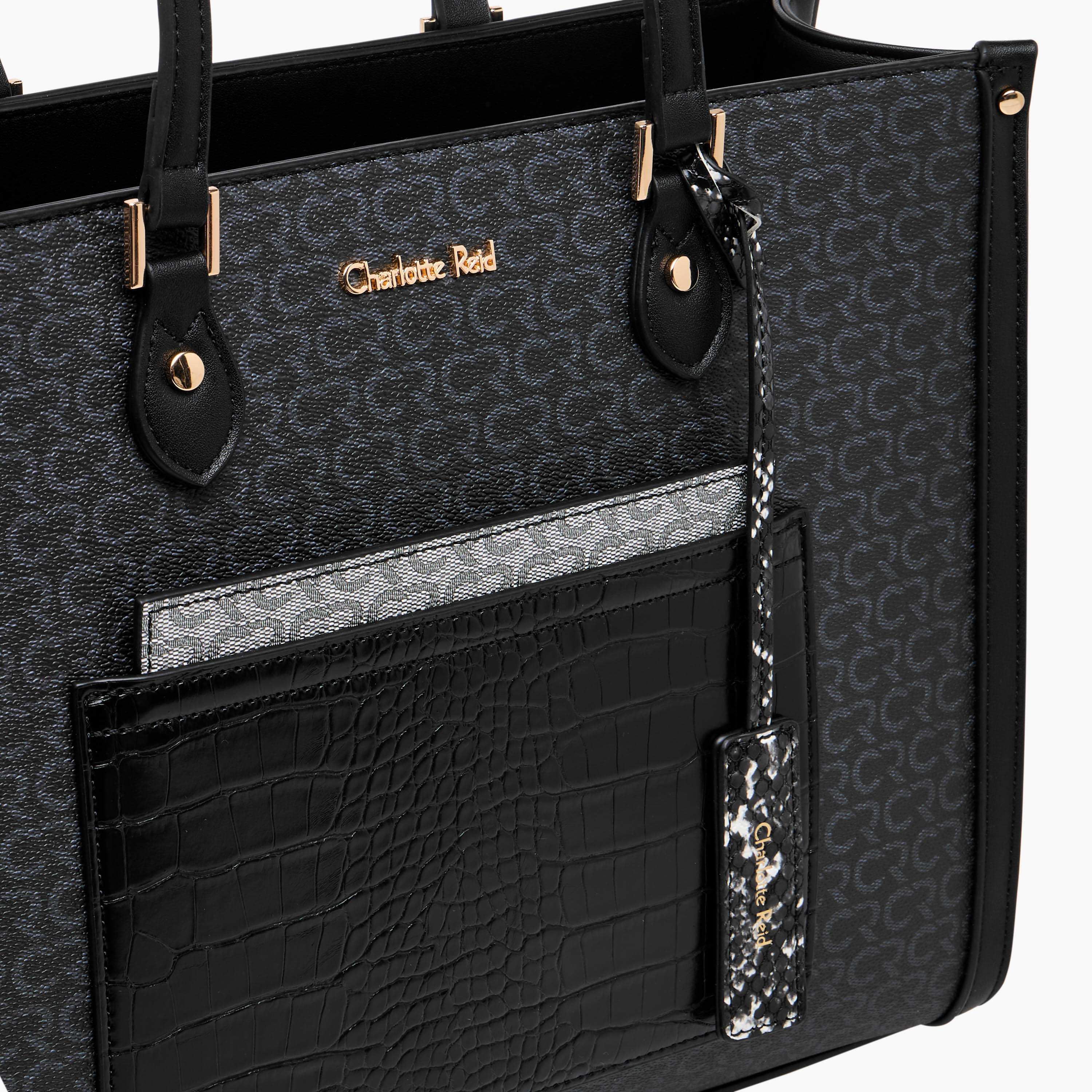 Charlotte Reid Monogram Print Tote Bag with Double Handle-women-bagsandwallets-handbags-image-5