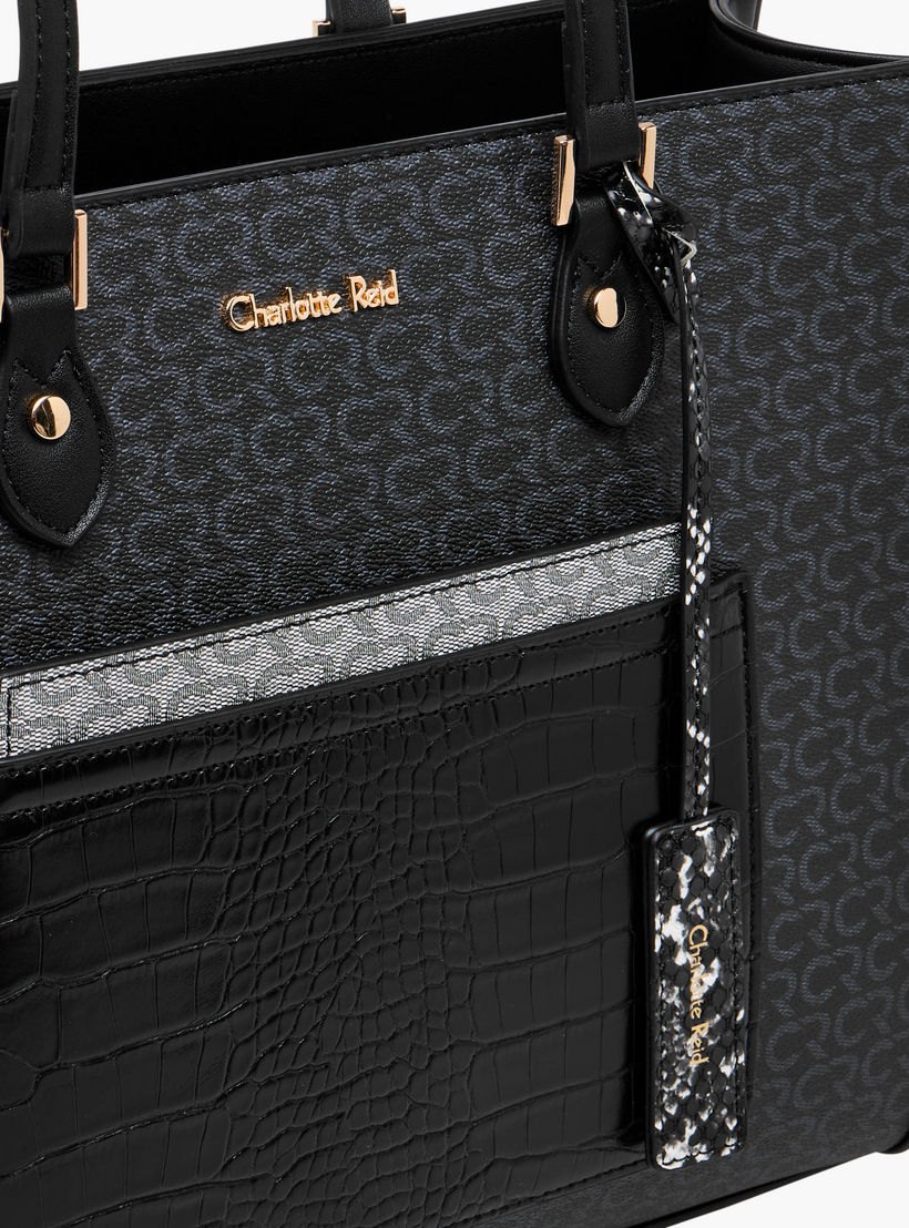 Charlotte Reid Monogram Print Tote Bag with Double Handle-women-bagsandwallets-handbags-image-5