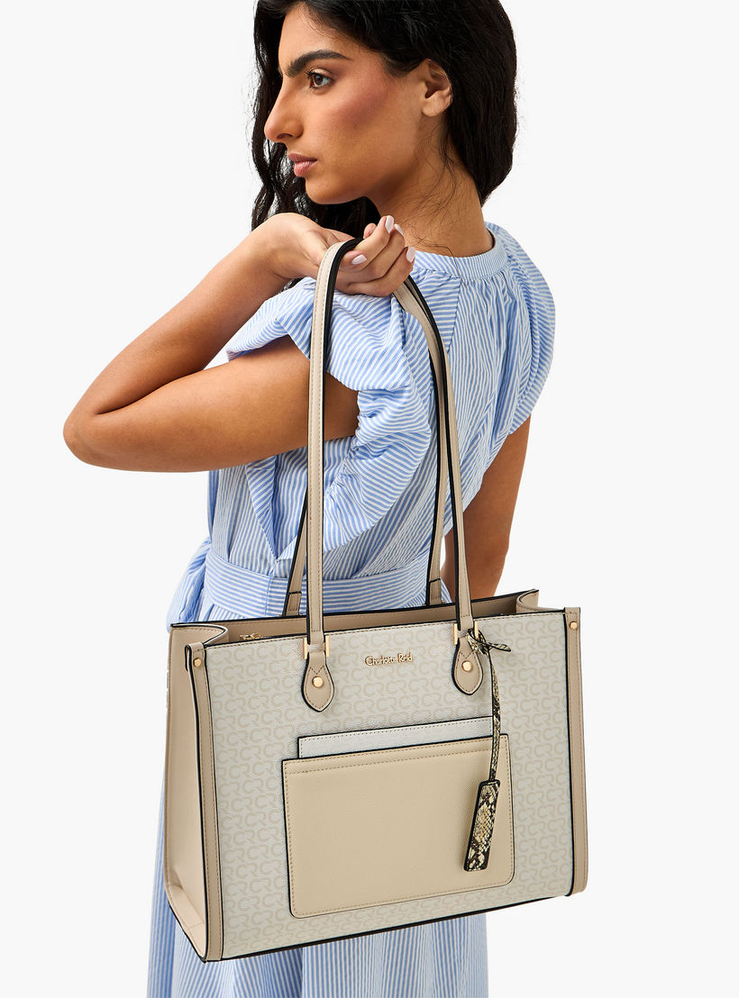 Charlotte Reid Monogram Print Tote Bag with Double Handle-women-bagsandwallets-handbags-image-2