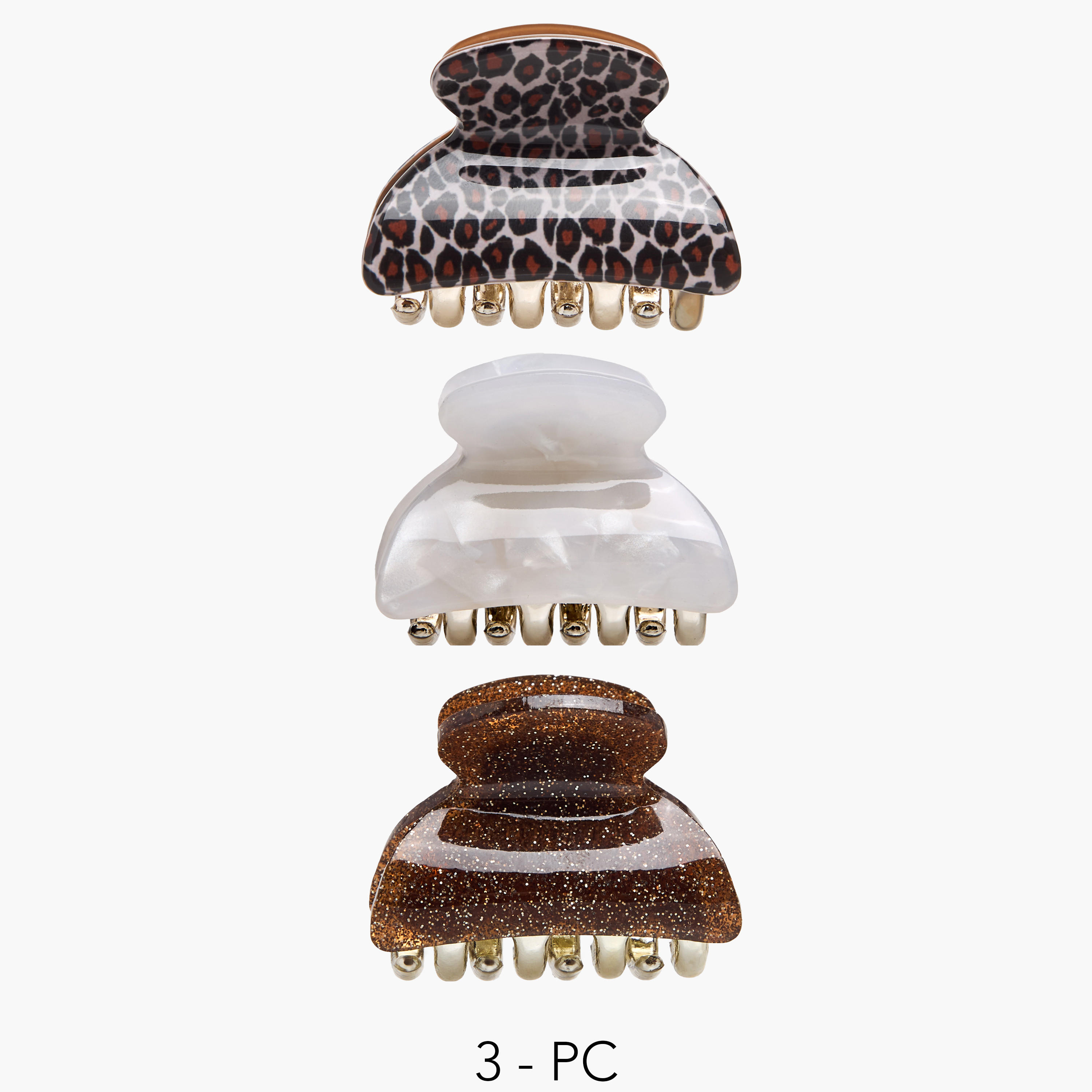 Pack of 3 Curved Hair Clamp with Glitter Finish-women-hairaccessories-clamps-image-1