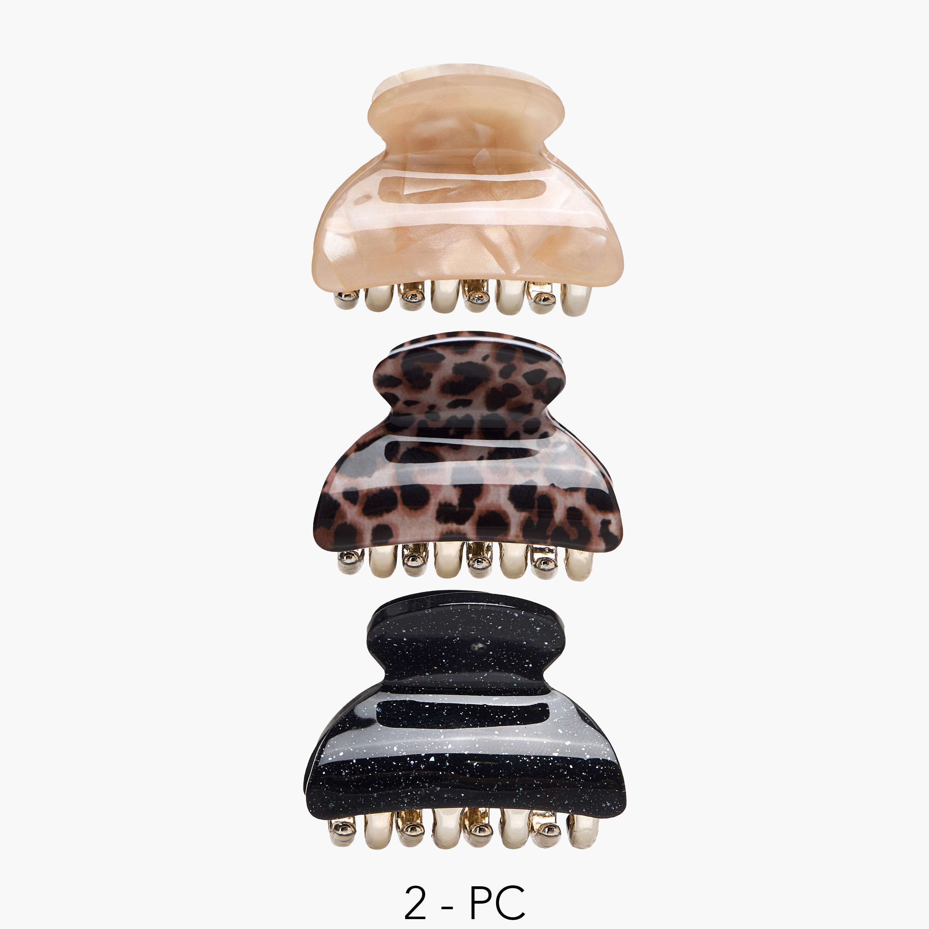 Pack of 3 Curved Hair Clamp with Glitter Finish-women-hairaccessories-clamps-image-1