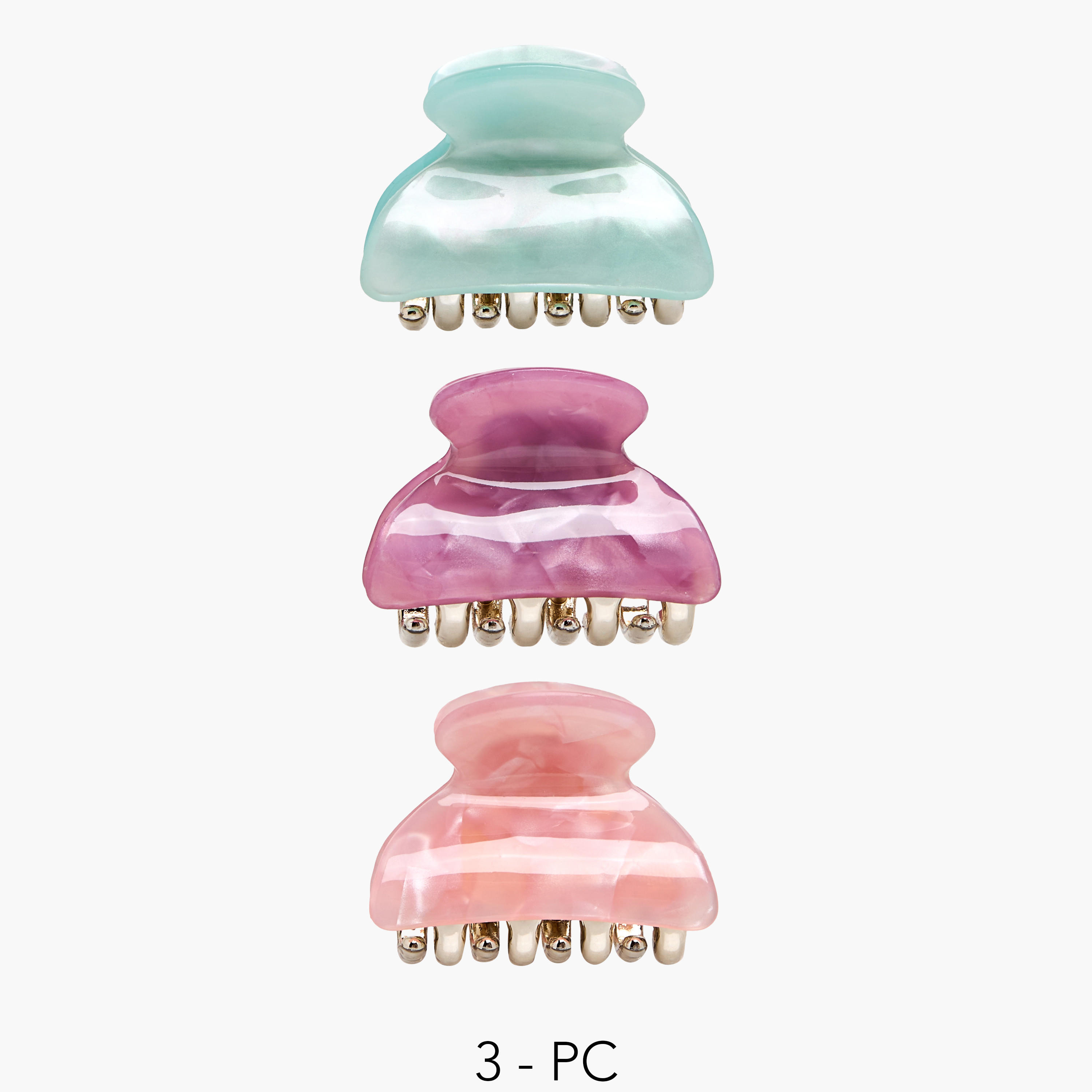 Pack of 3 Curved Shape Hair Clamps with Marble Design-women-hairaccessories-clamps-image-1