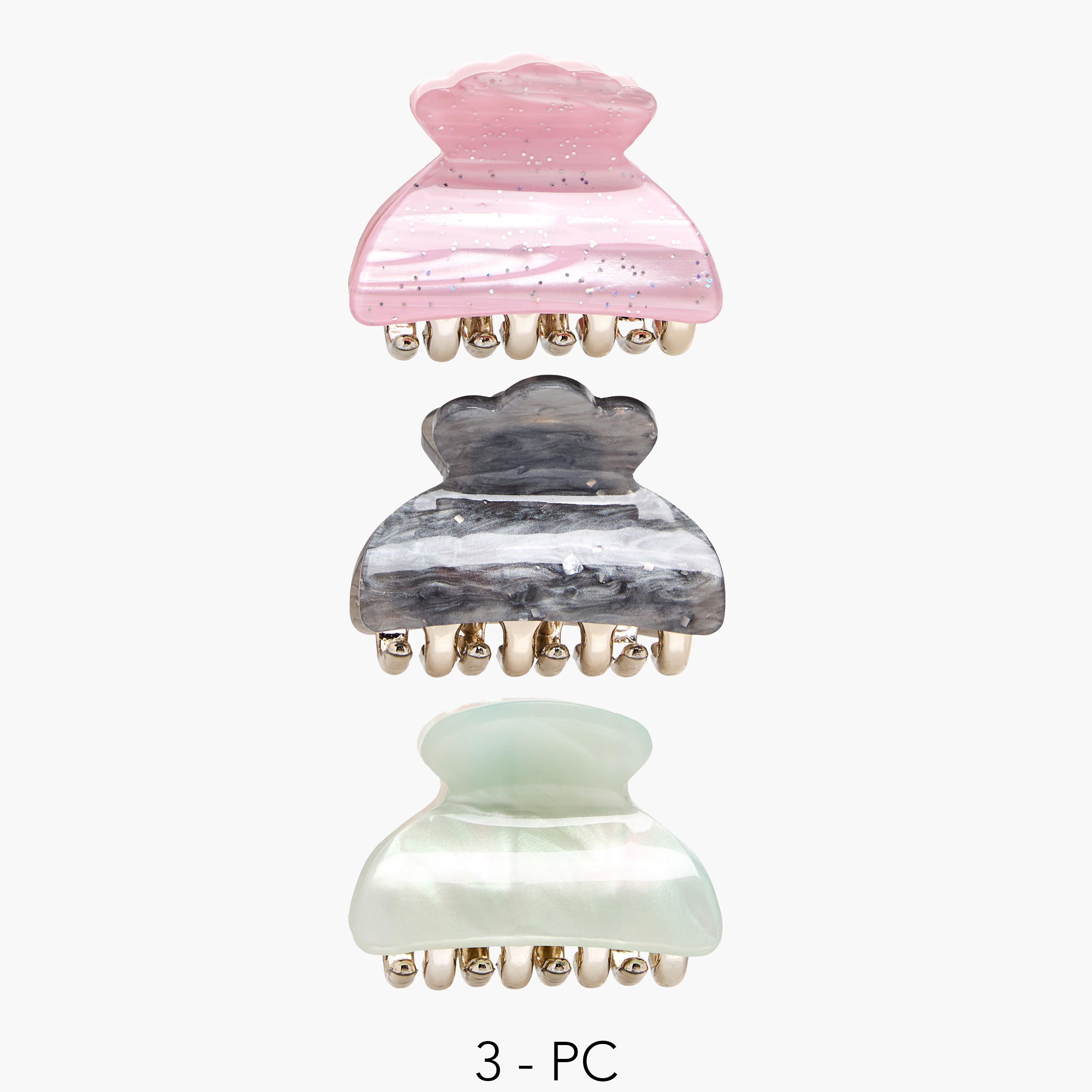 Pack of 3 Curved Hair Clamp with Marble Finish-women-hairaccessories-clamps-image-1