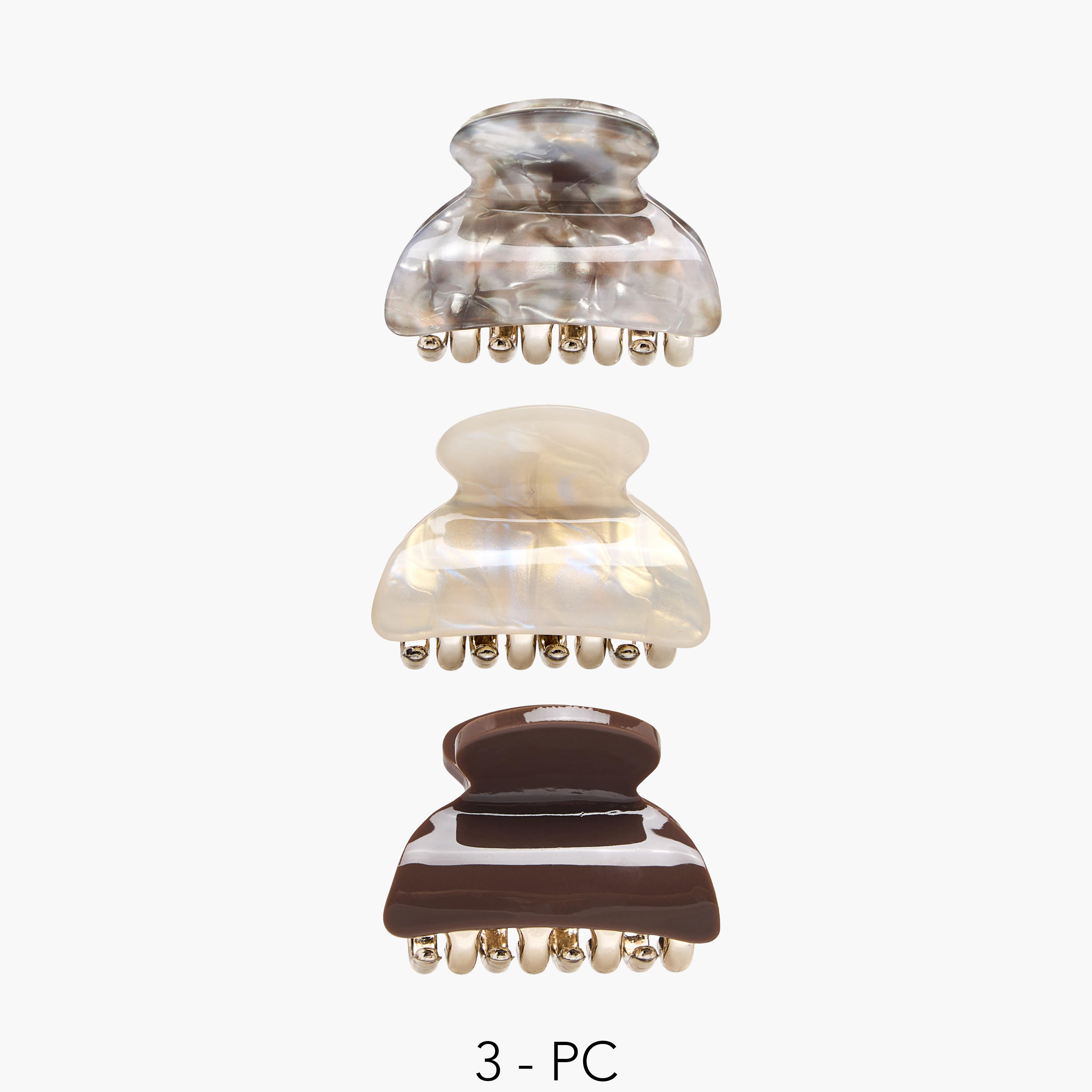 Pack of 3 Curved Hair Clamp with Marble Finish-women-hairaccessories-clamps-image-1
