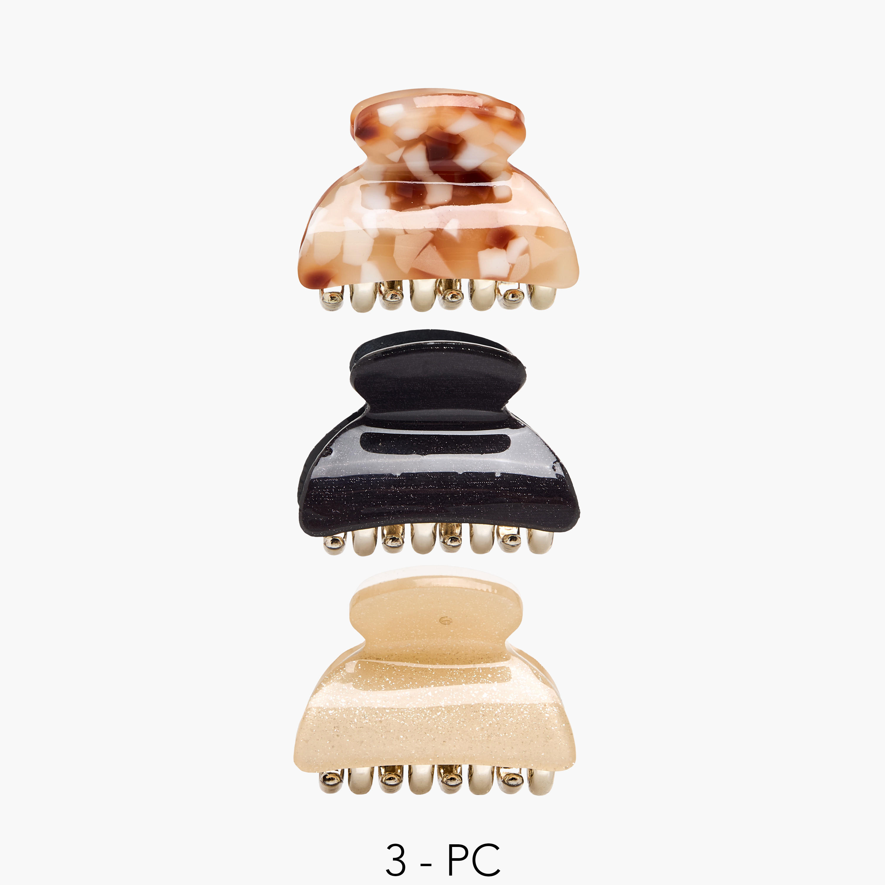 Pack of 3 Curved Hair Clamp with Glitter Finish-women-hairaccessories-clamps-image-1
